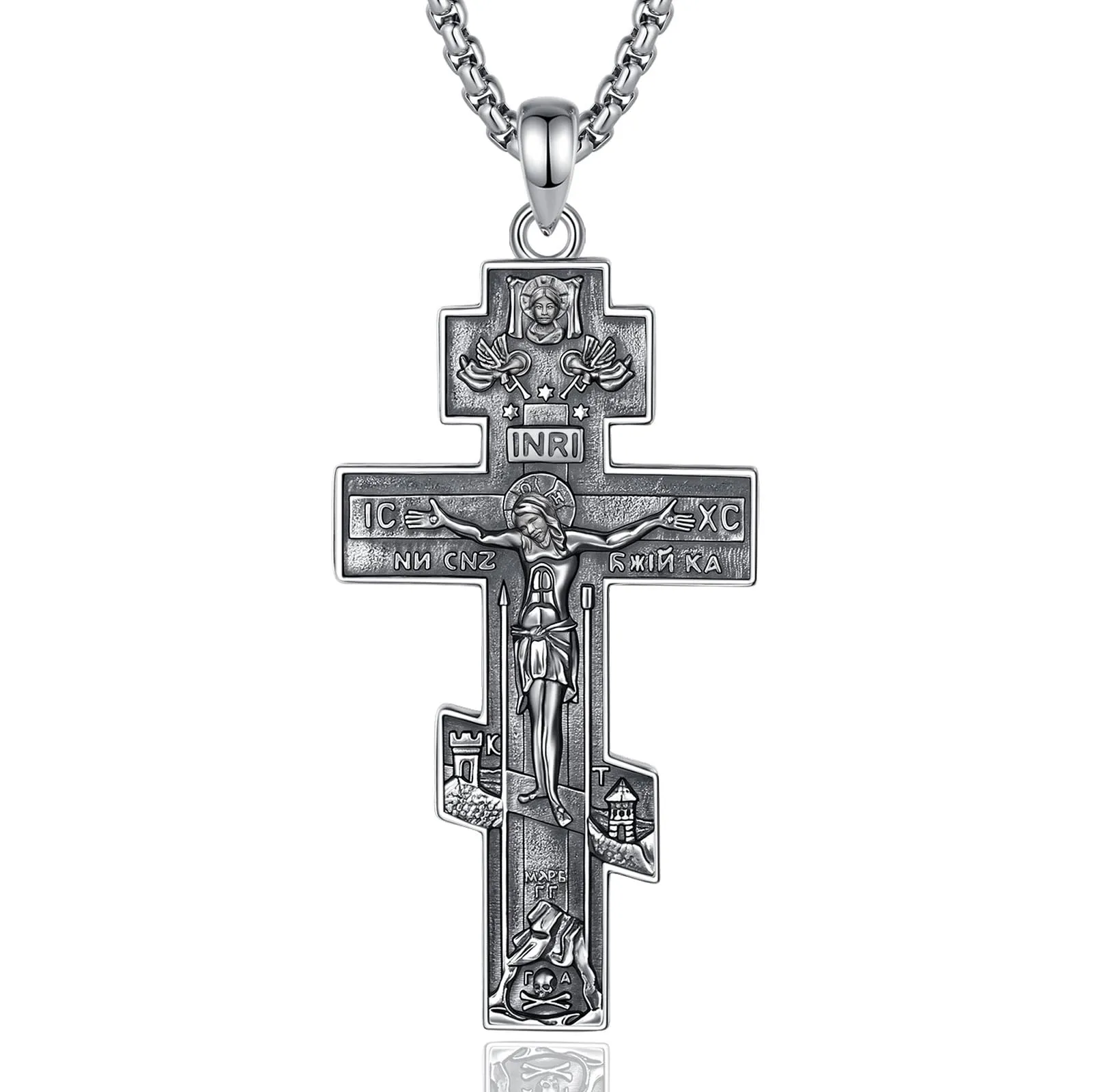 AEONSLOVE Collana Croce Ortodossa Uomo Argento 925 Crocifisso Ciondolo con Croce Cattolica Donna Medaglia Crocifissi Gesù Cristo Gioielli Cristiani Cattolici - immagine 1
