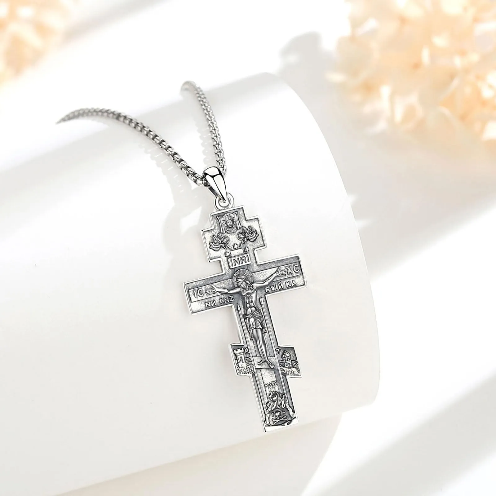 AEONSLOVE Collana Croce Ortodossa Uomo Argento 925 Crocifisso Ciondolo con Croce Cattolica Donna Medaglia Crocifissi Gesù Cristo Gioielli Cristiani Cattolici - immagine 2