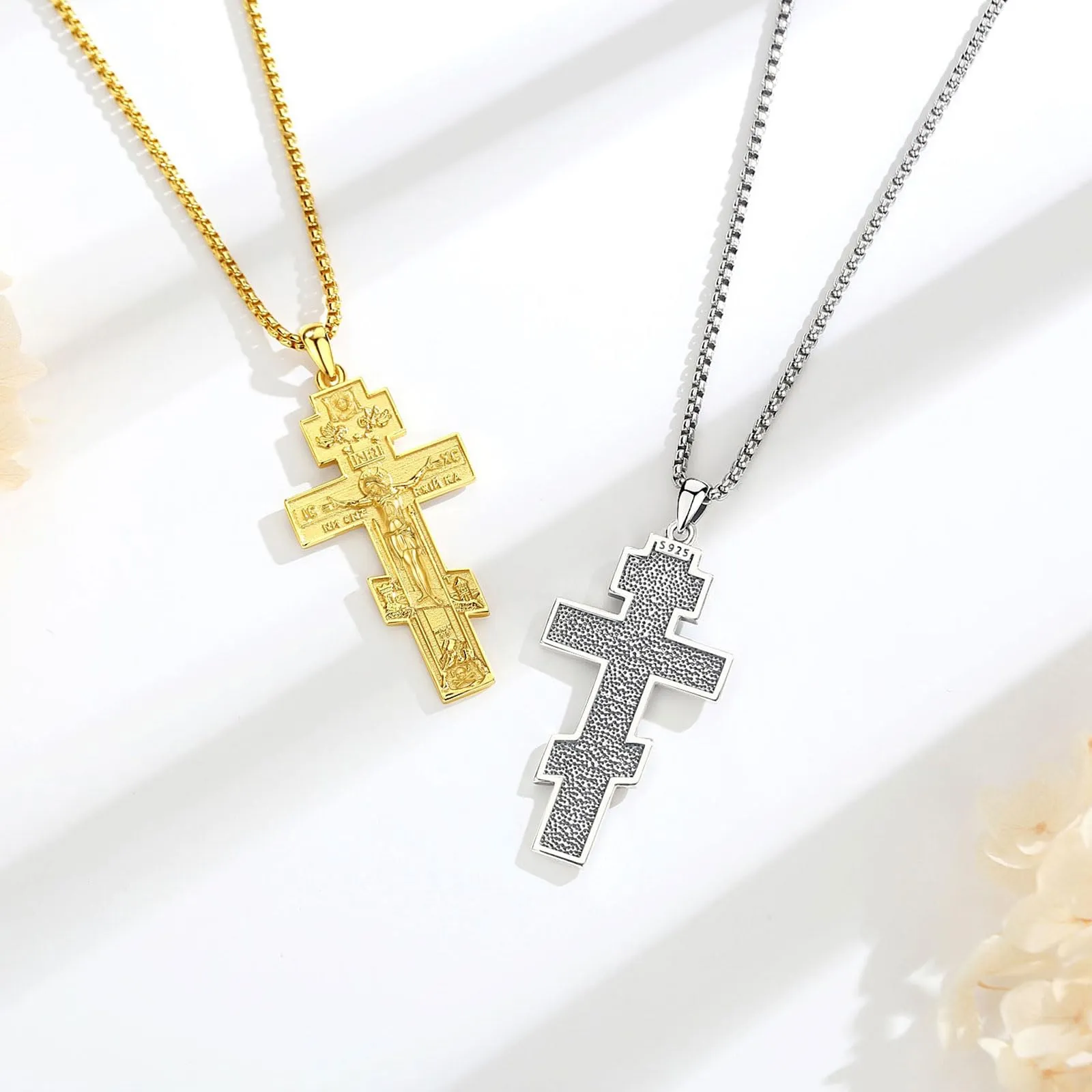 AEONSLOVE Collana Croce Ortodossa Uomo Argento 925 Crocifisso Ciondolo con Croce Cattolica Donna Medaglia Crocifissi Gesù Cristo Gioielli Cristiani Cattolici - immagine 3