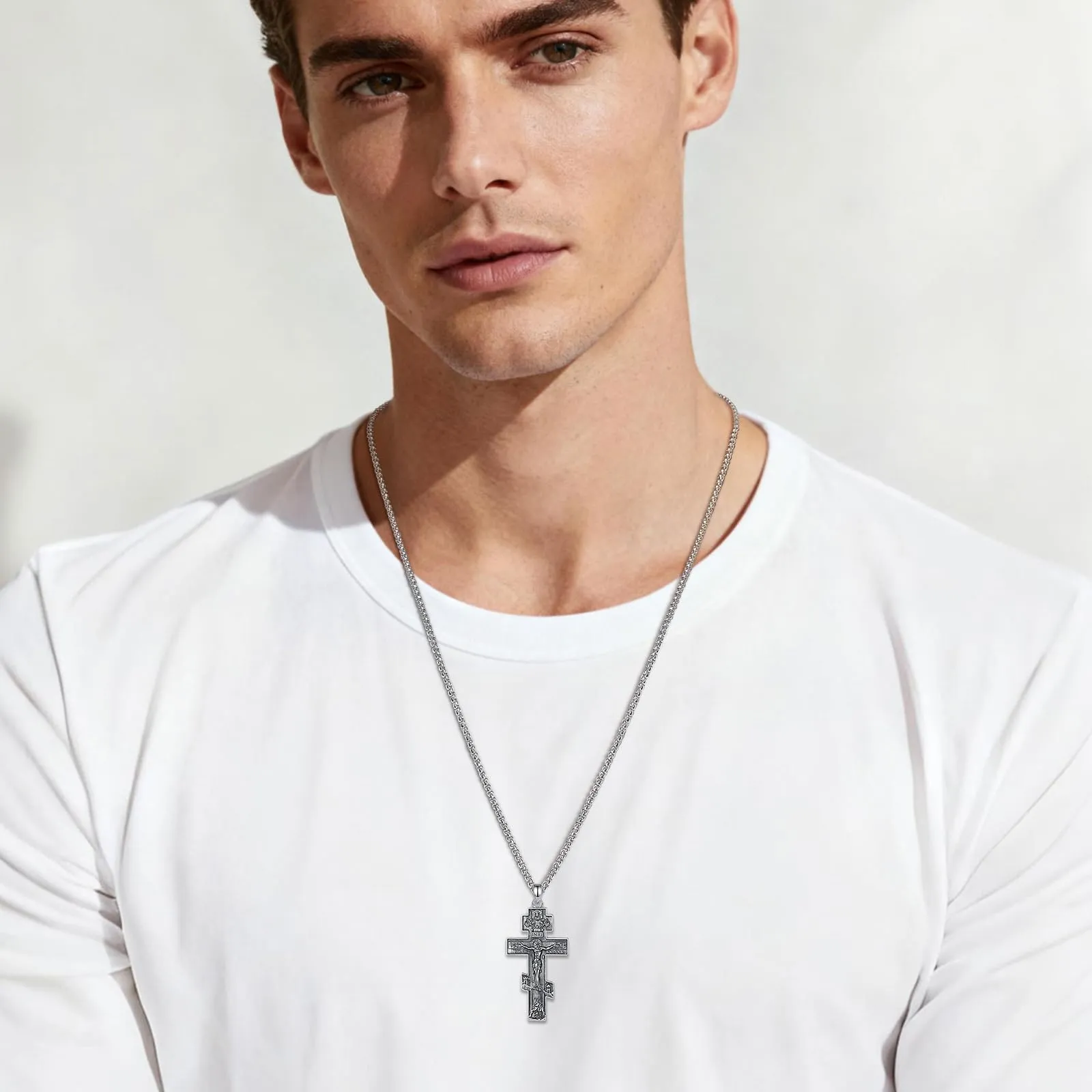 AEONSLOVE Collana Croce Ortodossa Uomo Argento 925 Crocifisso Ciondolo con Croce Cattolica Donna Medaglia Crocifissi Gesù Cristo Gioielli Cristiani Cattolici - immagine 5