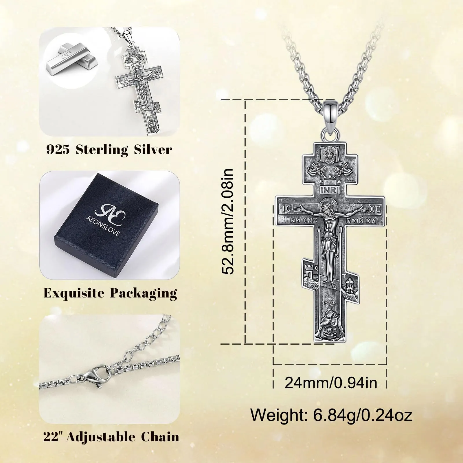 AEONSLOVE Collana Croce Ortodossa Uomo Argento 925 Crocifisso Ciondolo con Croce Cattolica Donna Medaglia Crocifissi Gesù Cristo Gioielli Cristiani Cattolici - immagine 7