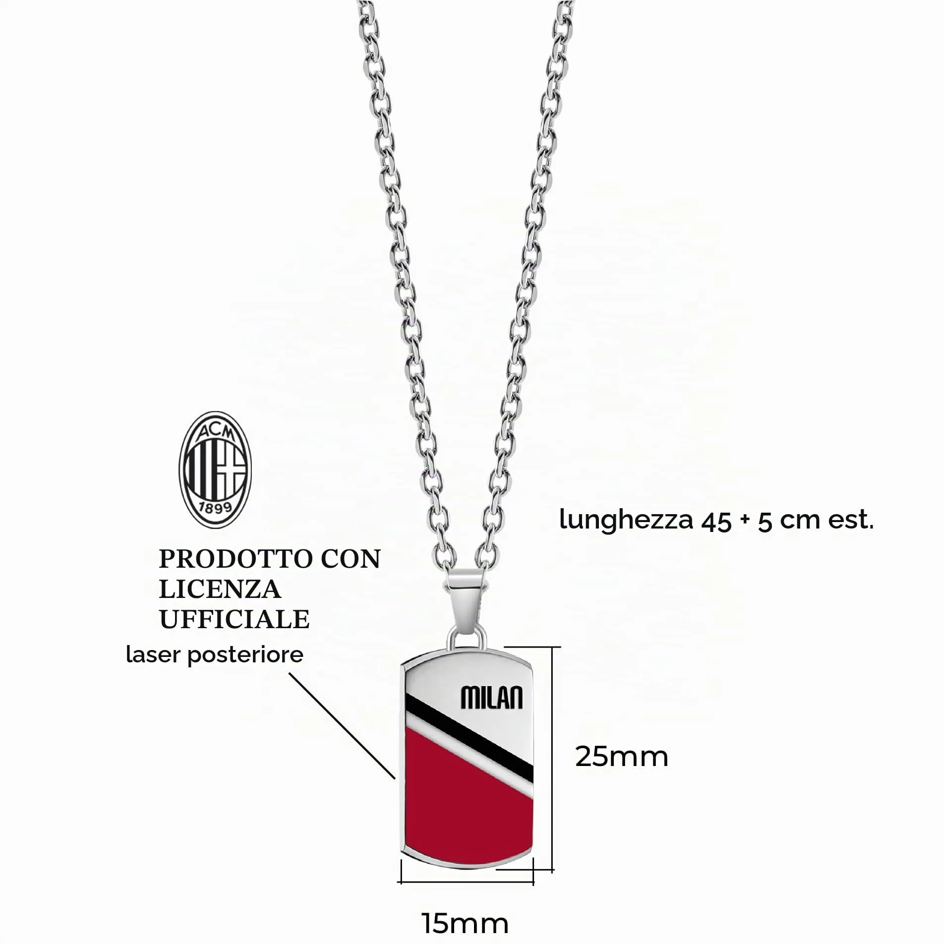 Clondo Collana Uomo Donna Ac Milan in Acciaio Inossidabile – Prodotto Ufficiale Calcio – Gioiello con Logo – Idea Regalo Elegante per Tifosi Rossoneri – Ragazzo e Ragazza (Shield Necklace Red Black) - immagine 2