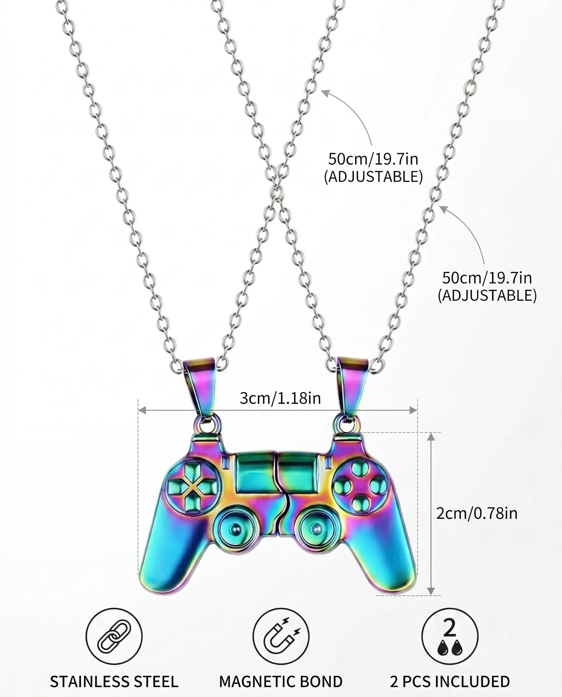 WUNZILO Collana Amicizia per 2 con Ciondolo Controller Gioco, Collana Magnetica, BFF Magnetica in Colore, Collana Calamita, Gioiello per Gamer, Regalo per Migliori Amiche e Coppie - immagine 2