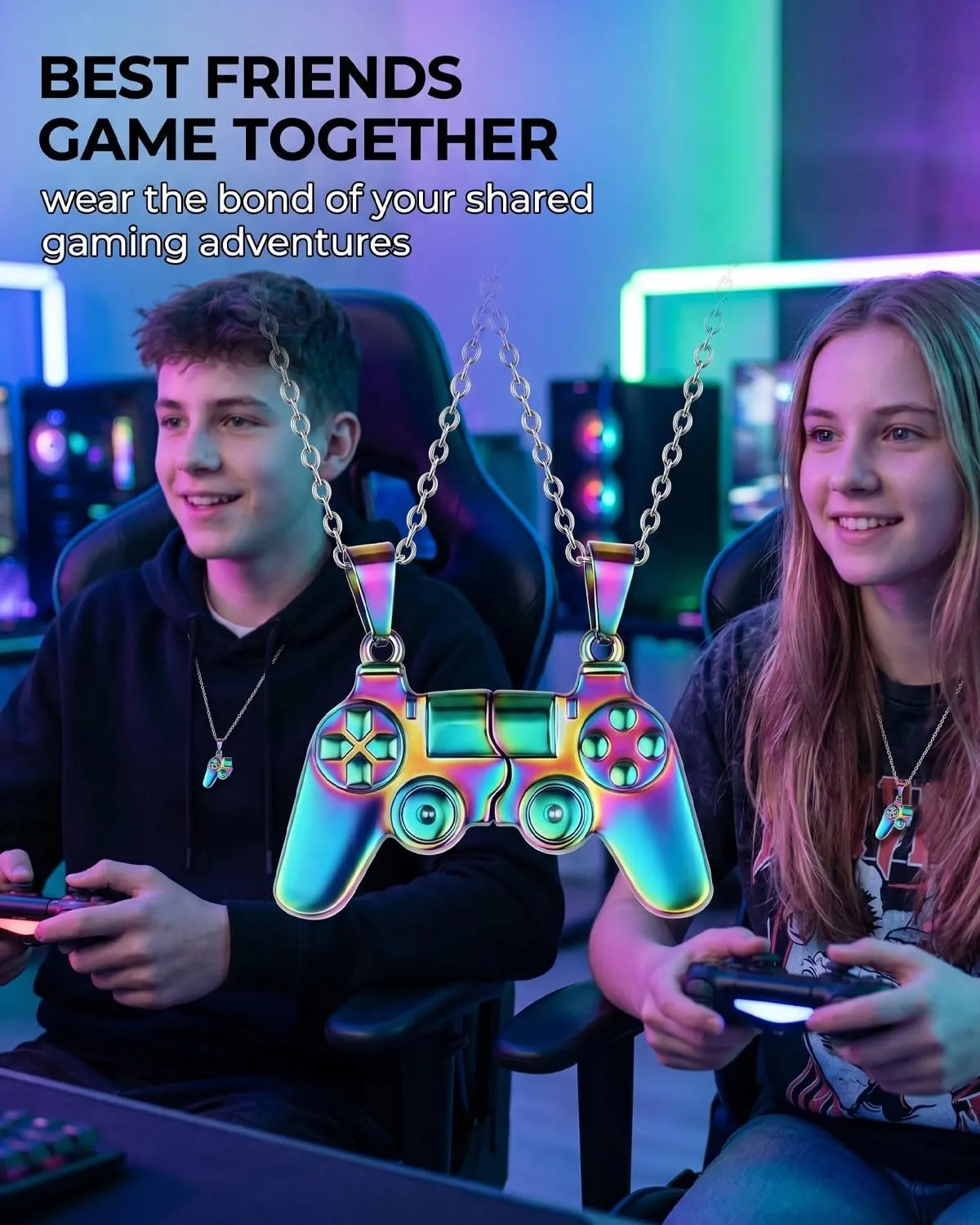 WUNZILO Collana Amicizia per 2 con Ciondolo Controller Gioco, Collana Magnetica, BFF Magnetica in Colore, Collana Calamita, Gioiello per Gamer, Regalo per Migliori Amiche e Coppie - immagine 3
