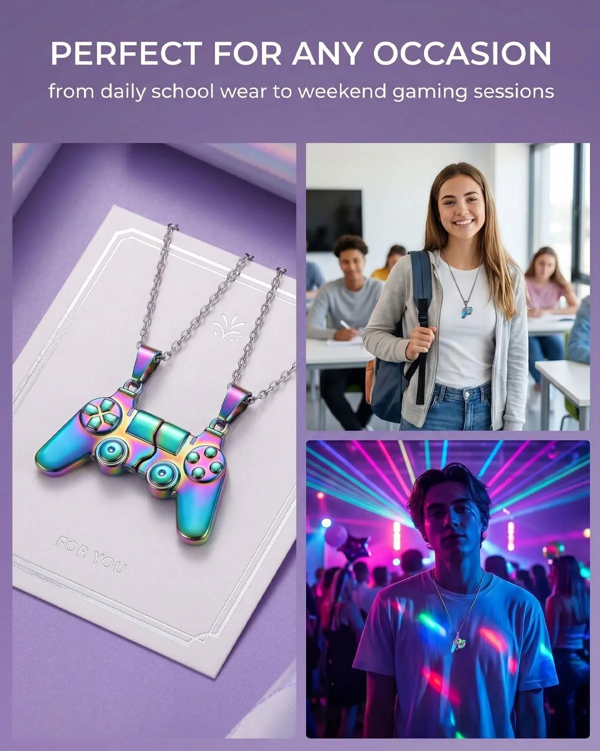 WUNZILO Collana Amicizia per 2 con Ciondolo Controller Gioco, Collana Magnetica, BFF Magnetica in Colore, Collana Calamita, Gioiello per Gamer, Regalo per Migliori Amiche e Coppie - immagine 6