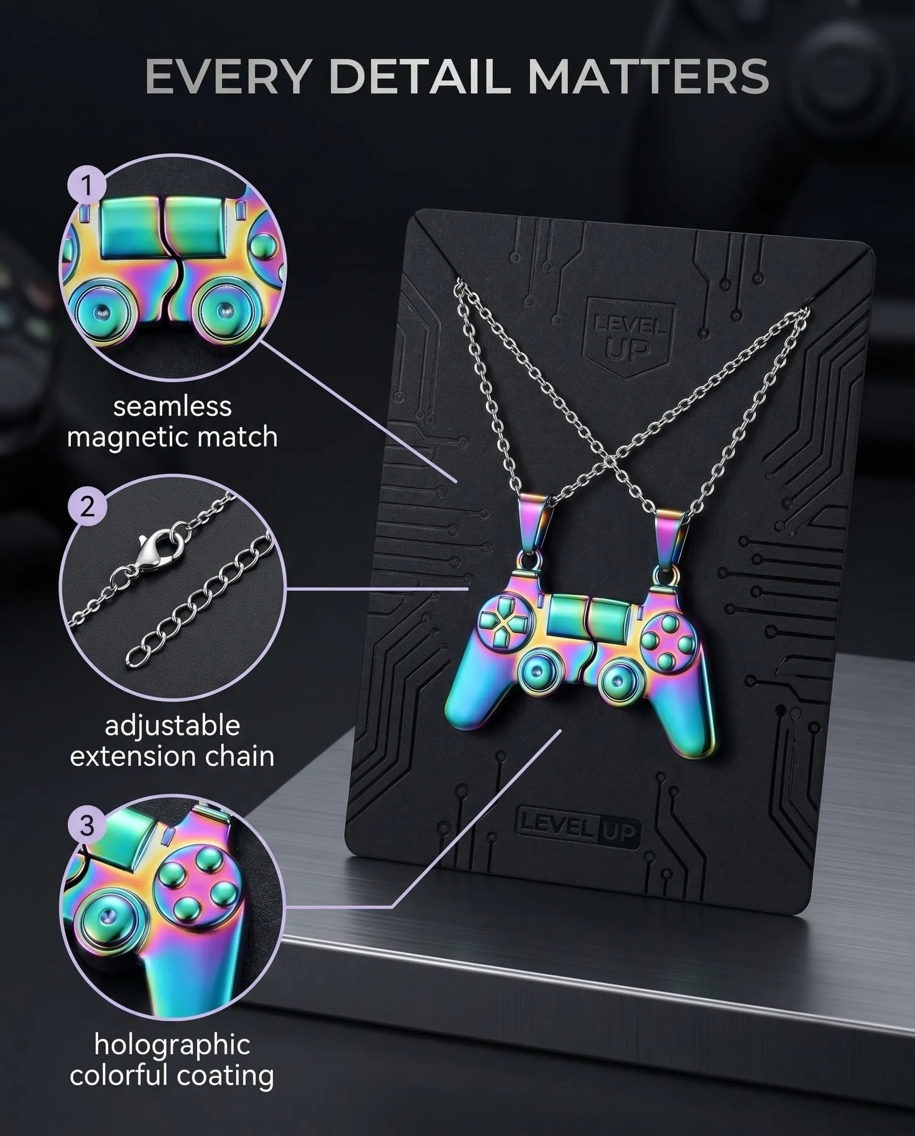 WUNZILO Collana Amicizia per 2 con Ciondolo Controller Gioco, Collana Magnetica, BFF Magnetica in Colore, Collana Calamita, Gioiello per Gamer, Regalo per Migliori Amiche e Coppie - immagine 7