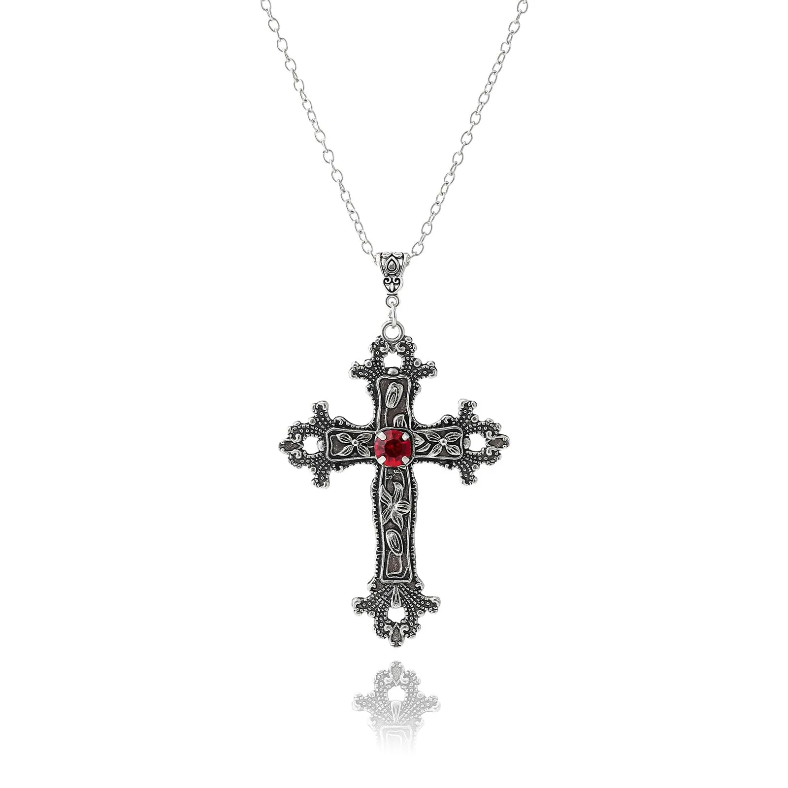 QALPOM Collana Crocifisso Uomo e Donna con Ciondolo a Croce Rossa, Collana Religiosa in Lega per Halloween e Feste, Catenina con Croce Classica, Idea Regalo per Compleanno e Anniversario - immagine 1