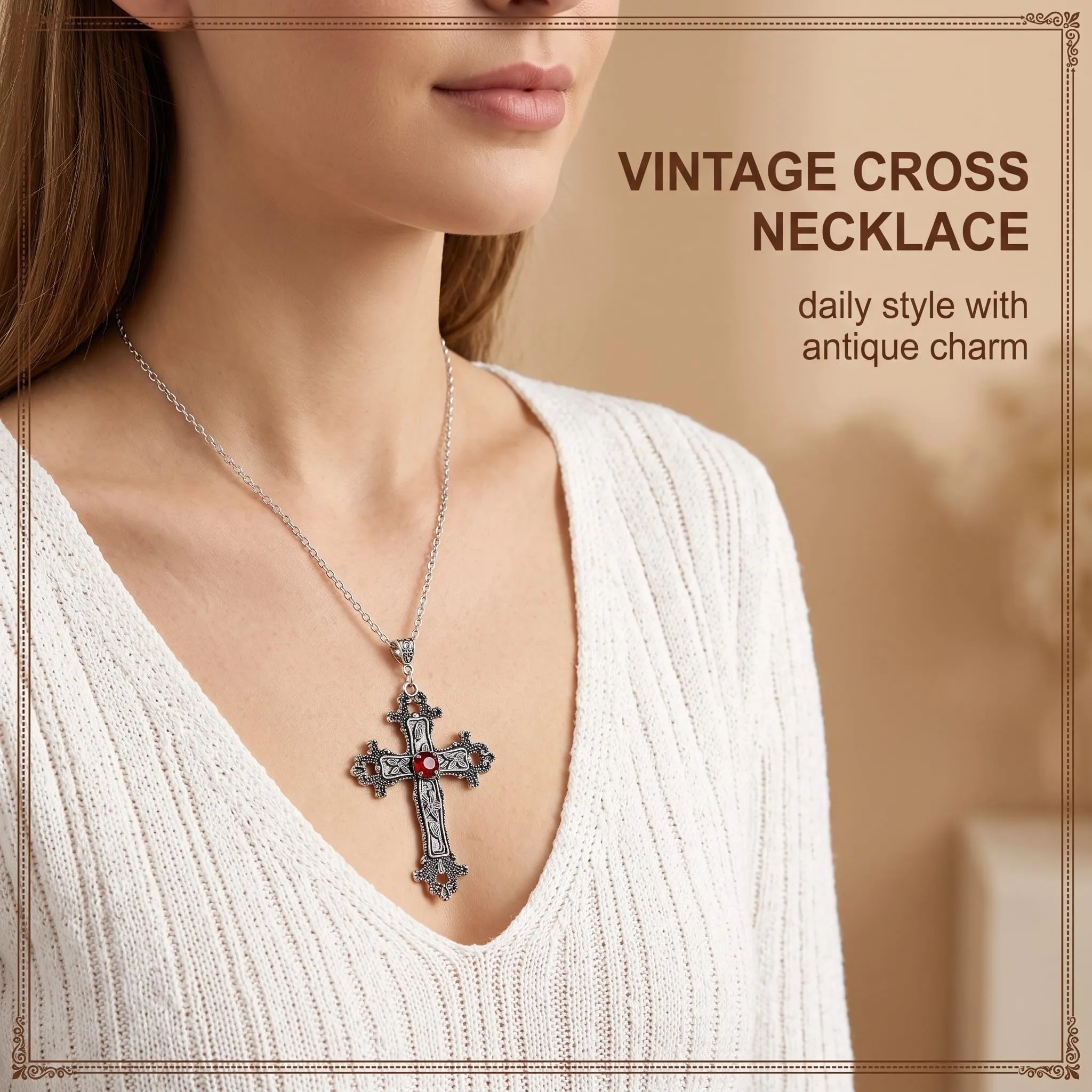 QALPOM Collana Crocifisso Uomo e Donna con Ciondolo a Croce Rossa, Collana Religiosa in Lega per Halloween e Feste, Catenina con Croce Classica, Idea Regalo per Compleanno e Anniversario - immagine 2