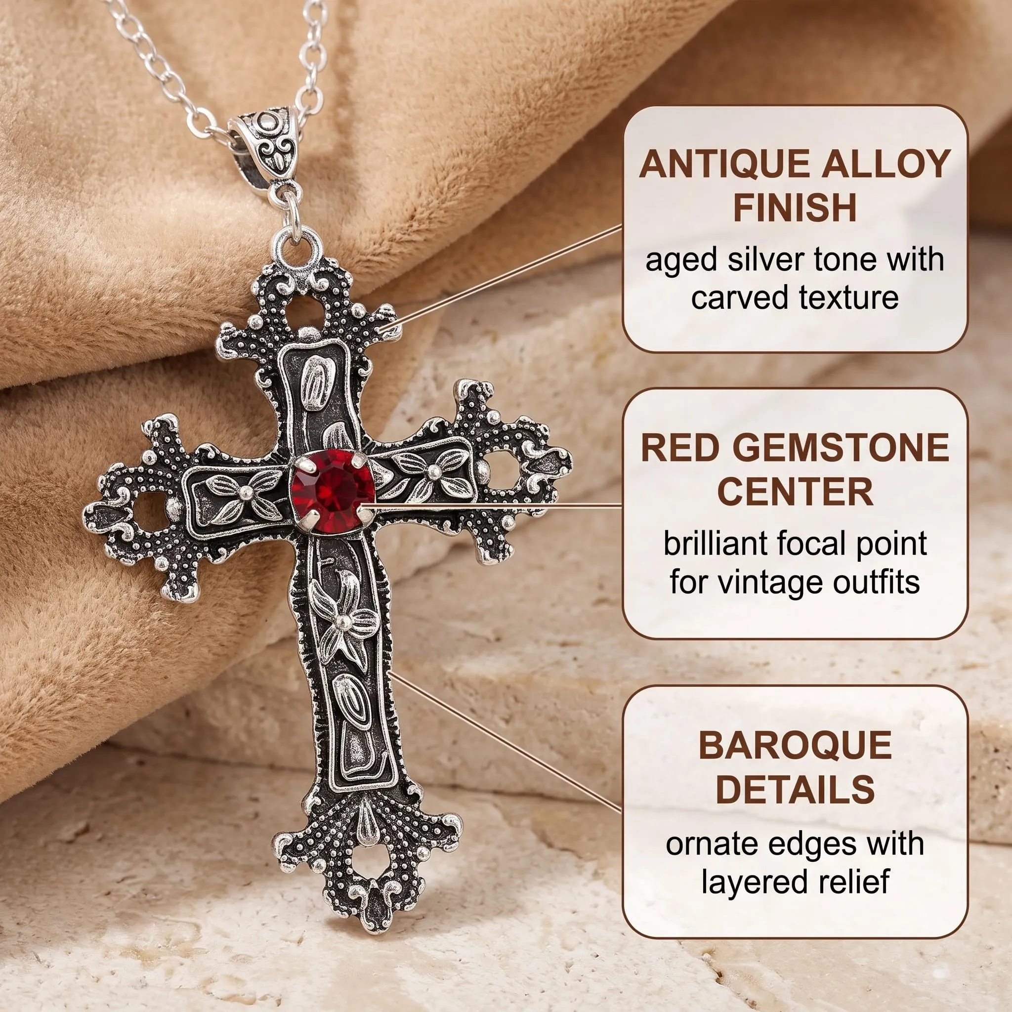 QALPOM Collana Crocifisso Uomo e Donna con Ciondolo a Croce Rossa, Collana Religiosa in Lega per Halloween e Feste, Catenina con Croce Classica, Idea Regalo per Compleanno e Anniversario - immagine 4