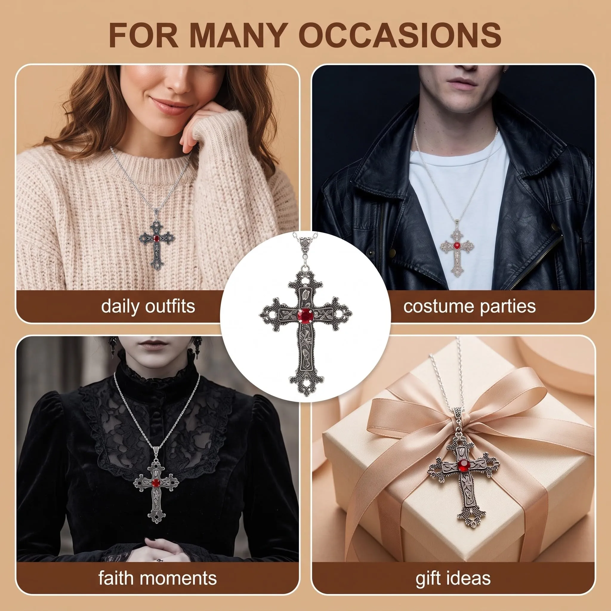 QALPOM Collana Crocifisso Uomo e Donna con Ciondolo a Croce Rossa, Collana Religiosa in Lega per Halloween e Feste, Catenina con Croce Classica, Idea Regalo per Compleanno e Anniversario - immagine 5