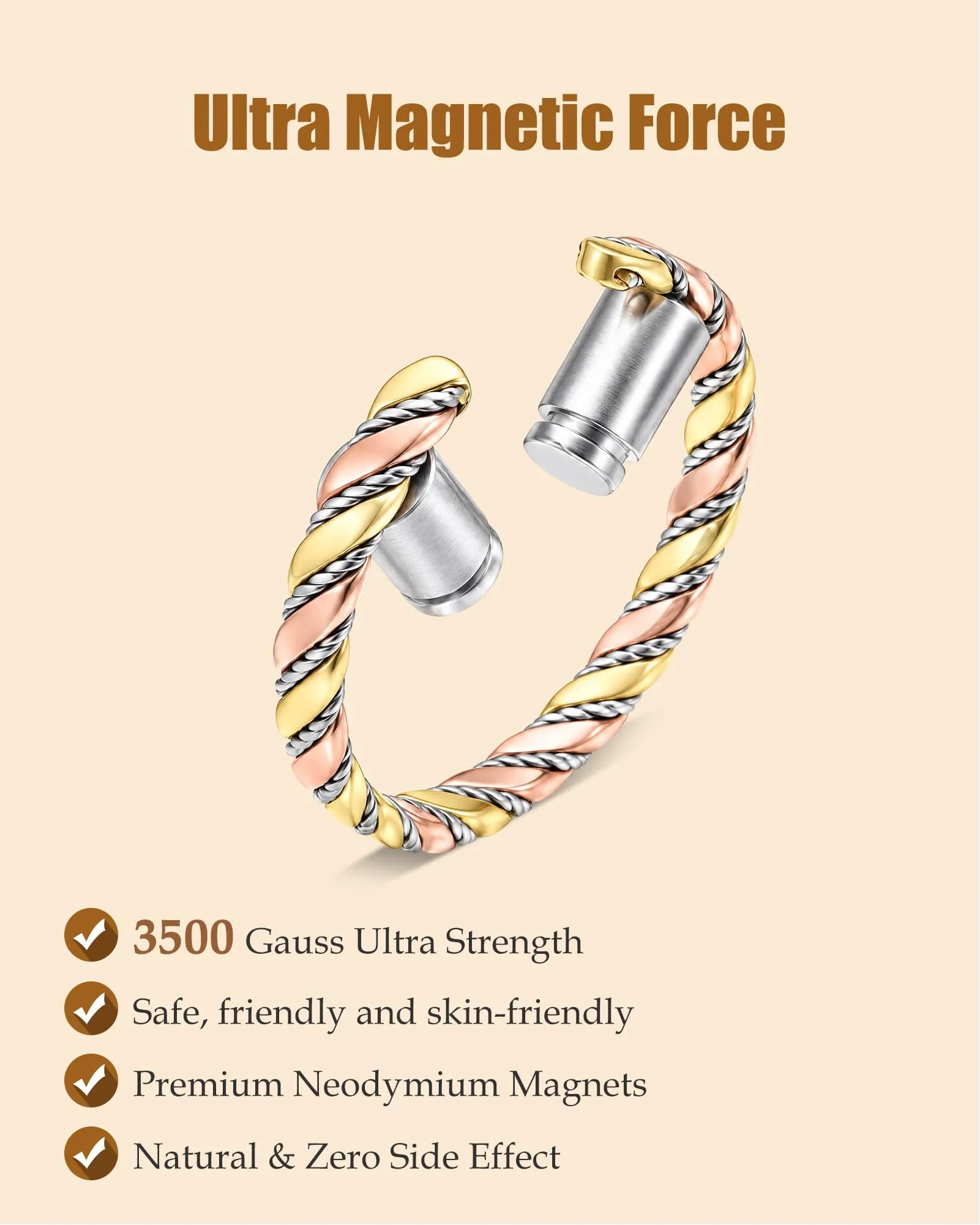 Jeracol Braccialetto in rame puro al 99%, unisex, con 20 potenti magneti - immagine 3