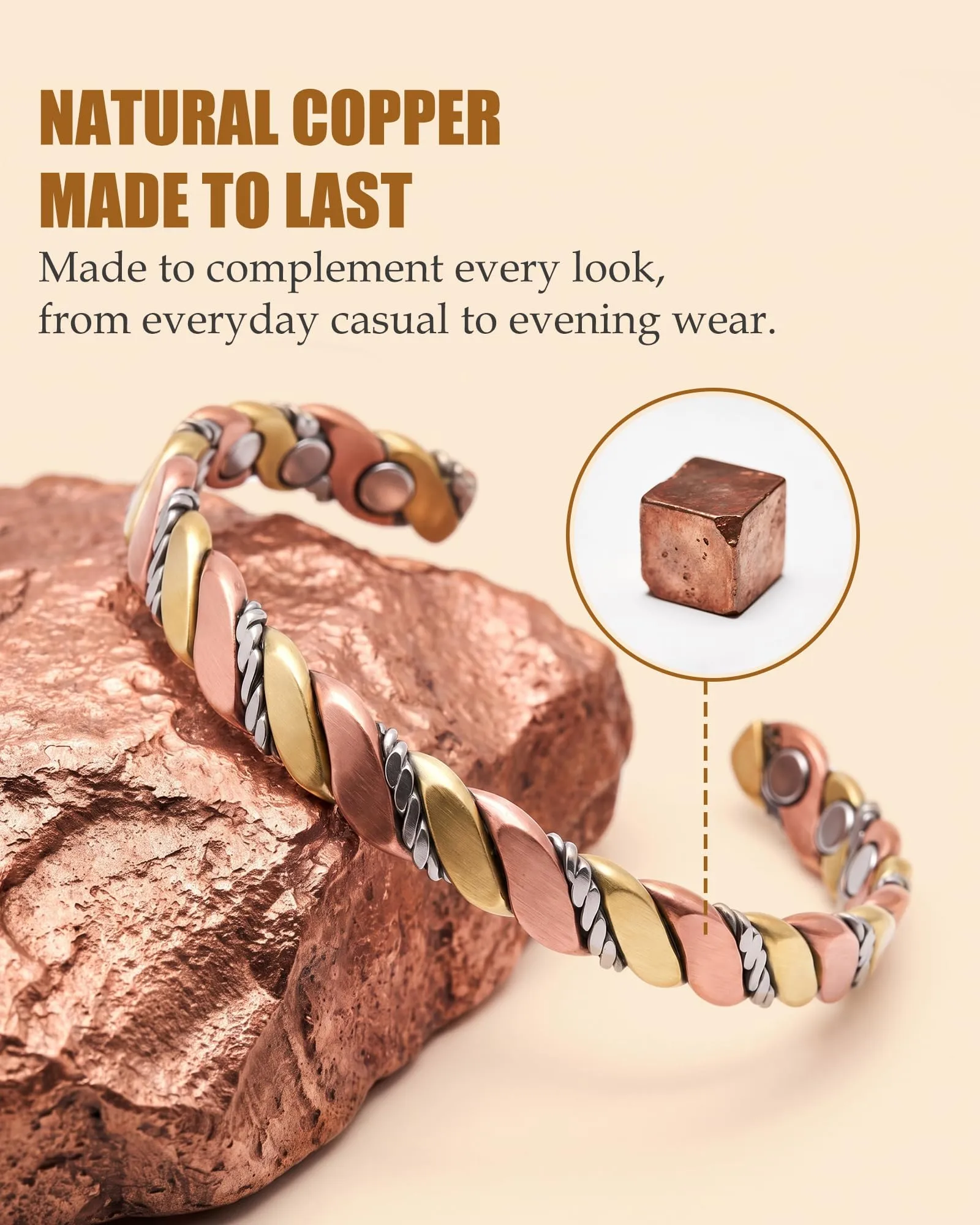 Jeracol Braccialetto in rame puro al 99%, unisex, con 20 potenti magneti - immagine 4