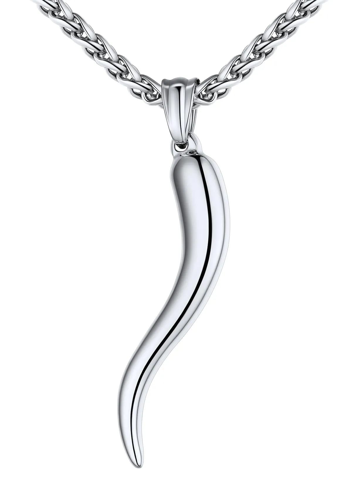 U7 Collana Uomo Portafortuna Corno Italiano 51mm Acciaio Inossidabile - immagine 1