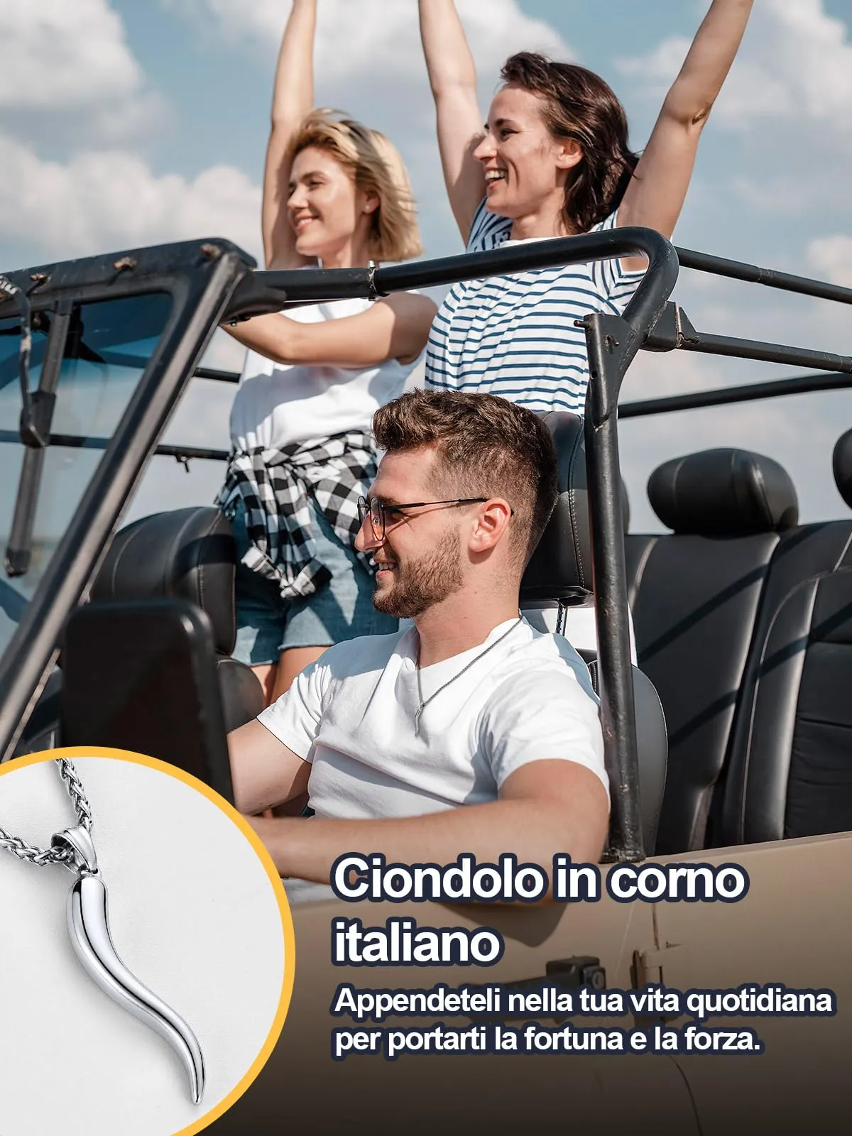 U7 Collana Uomo Portafortuna Corno Italiano 51mm Acciaio Inossidabile - immagine 6