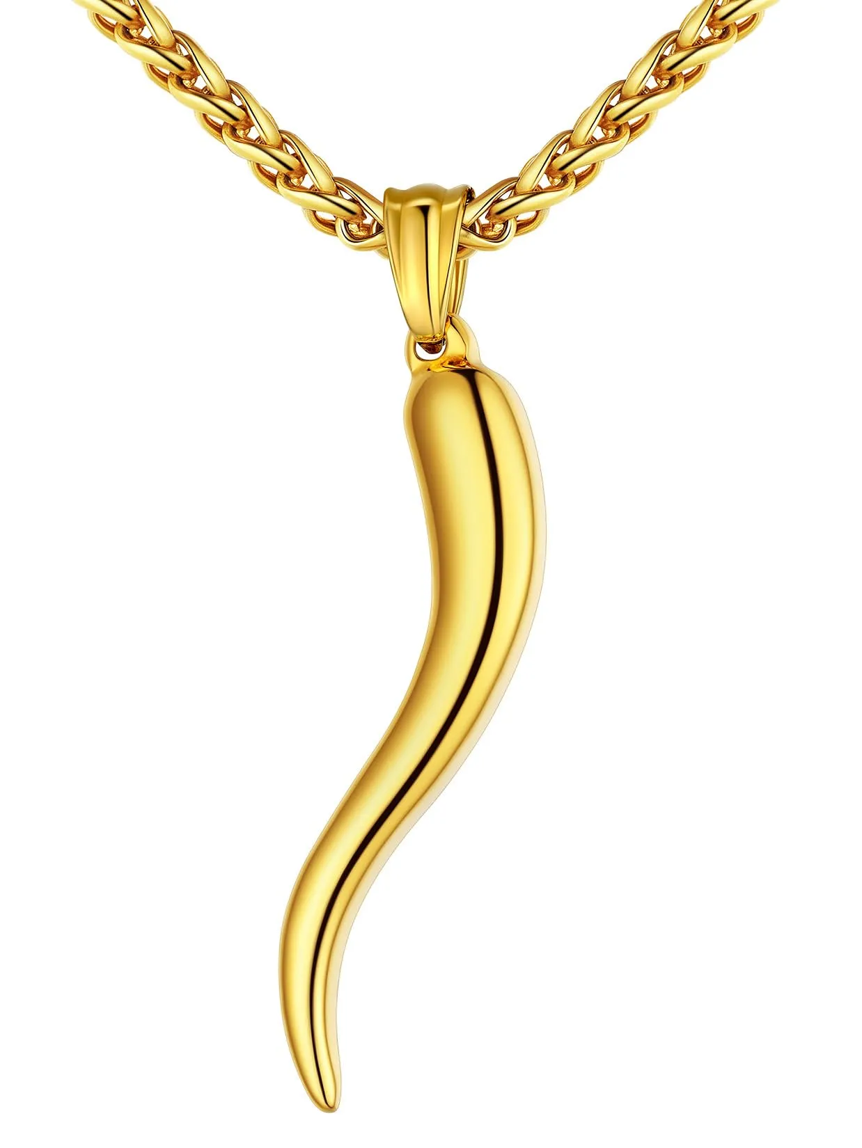 U7 Collana Uomo Portafortuna Corno Italiano Oro 51mm Acciaio Inossidabile - immagine 1