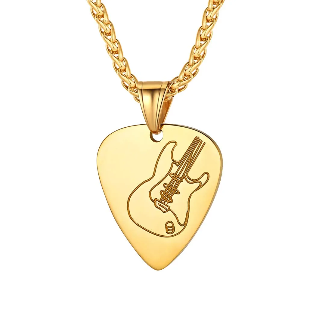 Suplight Collana Acciaio Uomo Con Ciondolo Chitarra Placcato Oro - Collana Plettro Uomo Musica Con Confezione Regalo - immagine 1