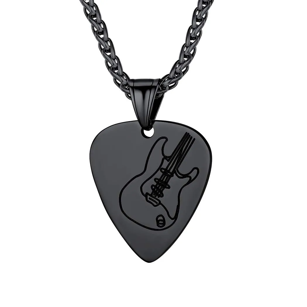 Suplight Collana Uomo Acciaio Inossolabile Ciondolo Chitarra, Plettro Musica - Argento/Oro/Nero con Confezione Regalo - immagine 1