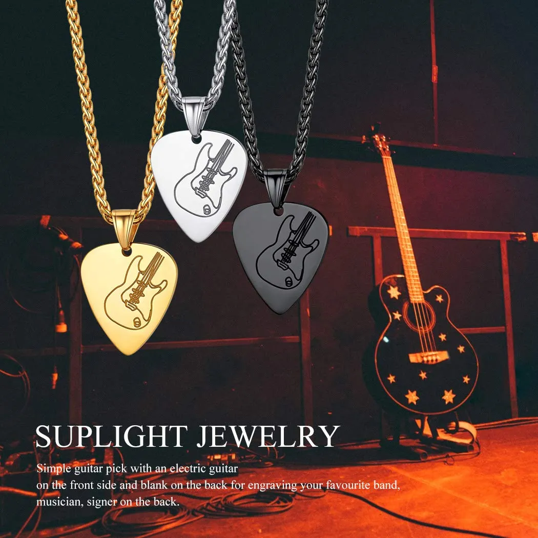 Suplight Collana Uomo Acciaio Inossolabile Ciondolo Chitarra, Plettro Musica - Argento/Oro/Nero con Confezione Regalo - immagine 3