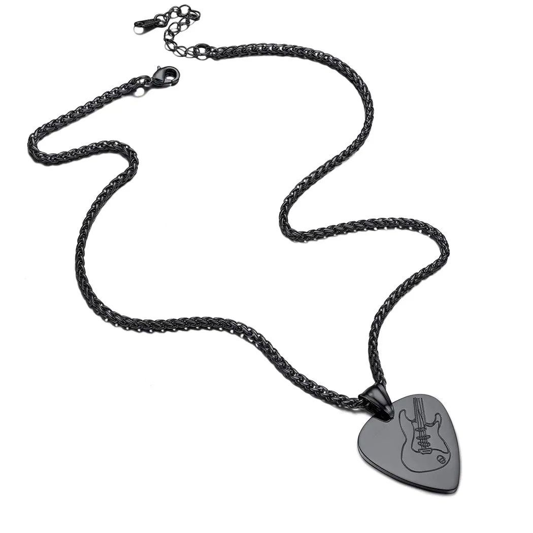 Suplight Collana Uomo Acciaio Inossolabile Ciondolo Chitarra, Plettro Musica - Argento/Oro/Nero con Confezione Regalo - immagine 5
