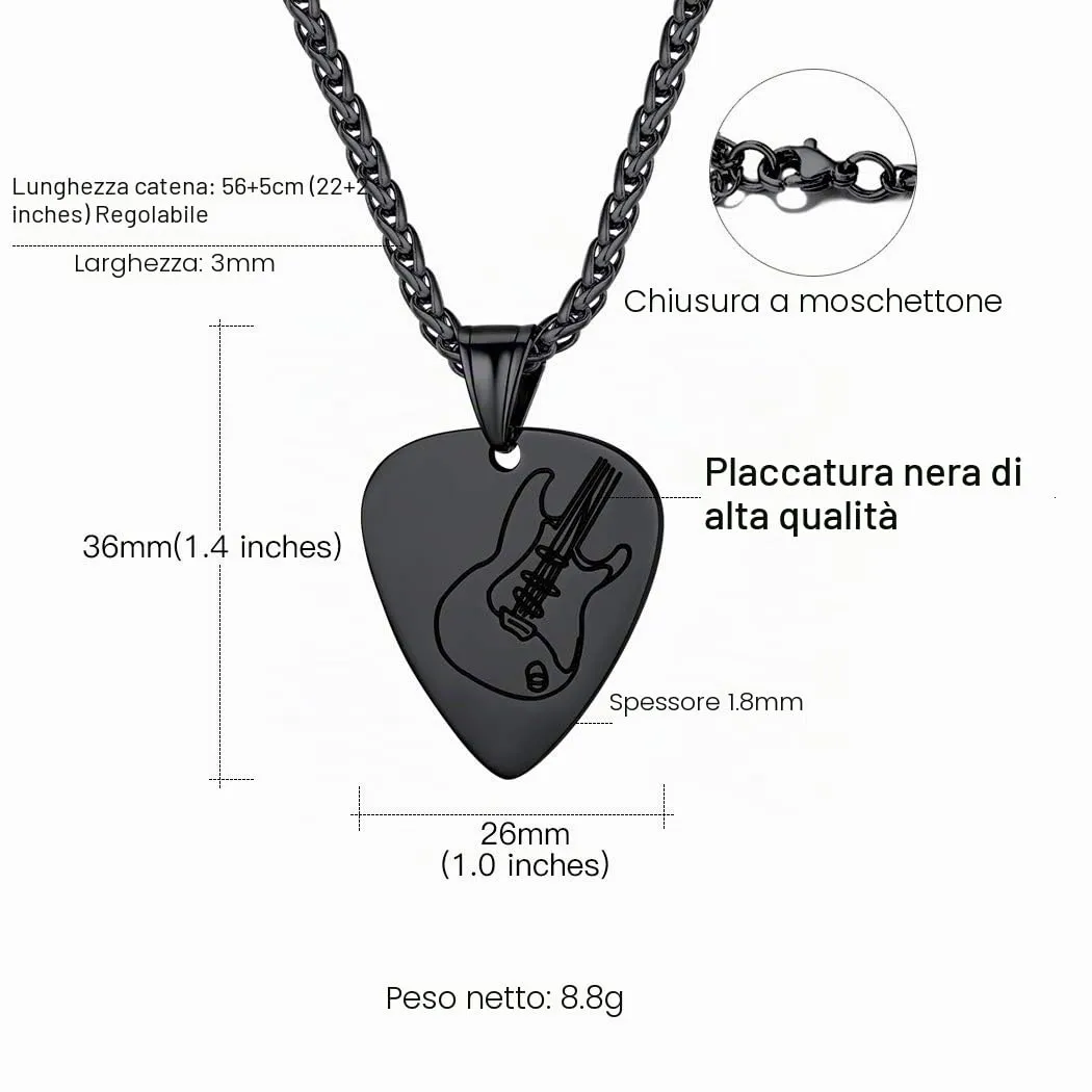 Suplight Collana Uomo Acciaio Inossolabile Ciondolo Chitarra, Plettro Musica - Argento/Oro/Nero con Confezione Regalo - immagine 6