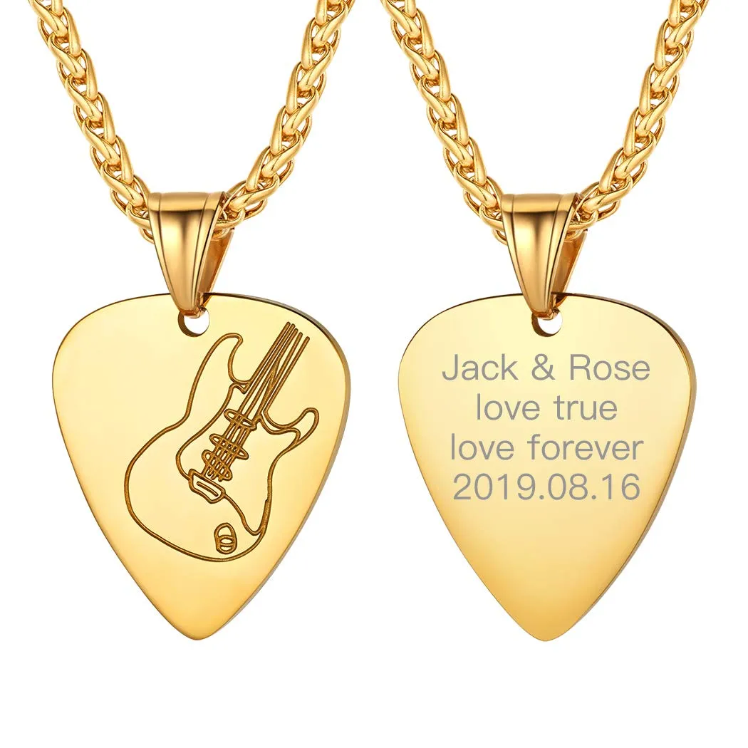 Suplight Collana Acciaio Uomo Collana Oro Personalizzata con Ciondolo Plettro Chitattra Collana Oro Donna Collana Chitarra Oro Collana Uomo Plettro Con Confezione Regalo - immagine 1