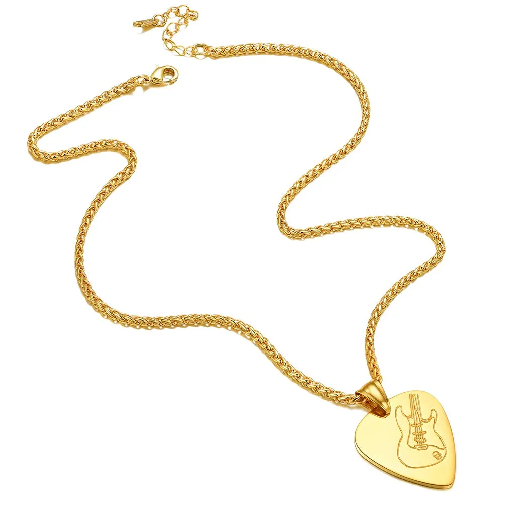 Suplight Collana Acciaio Uomo Collana Oro Personalizzata con Ciondolo Plettro Chitattra Collana Oro Donna Collana Chitarra Oro Collana Uomo Plettro Con Confezione Regalo - immagine 5