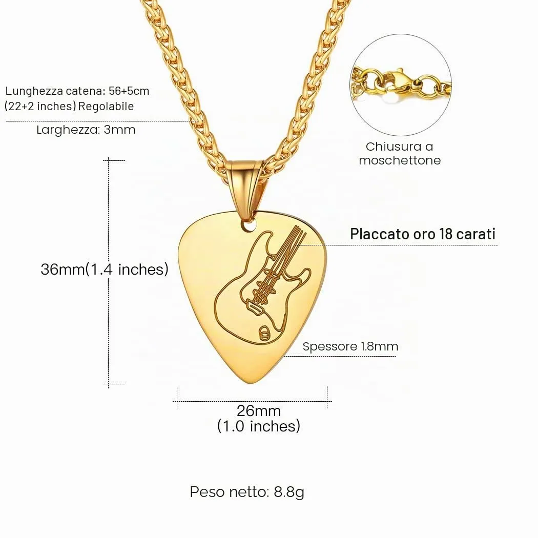 Suplight Collana Acciaio Uomo Collana Oro Personalizzata con Ciondolo Plettro Chitattra Collana Oro Donna Collana Chitarra Oro Collana Uomo Plettro Con Confezione Regalo - immagine 6