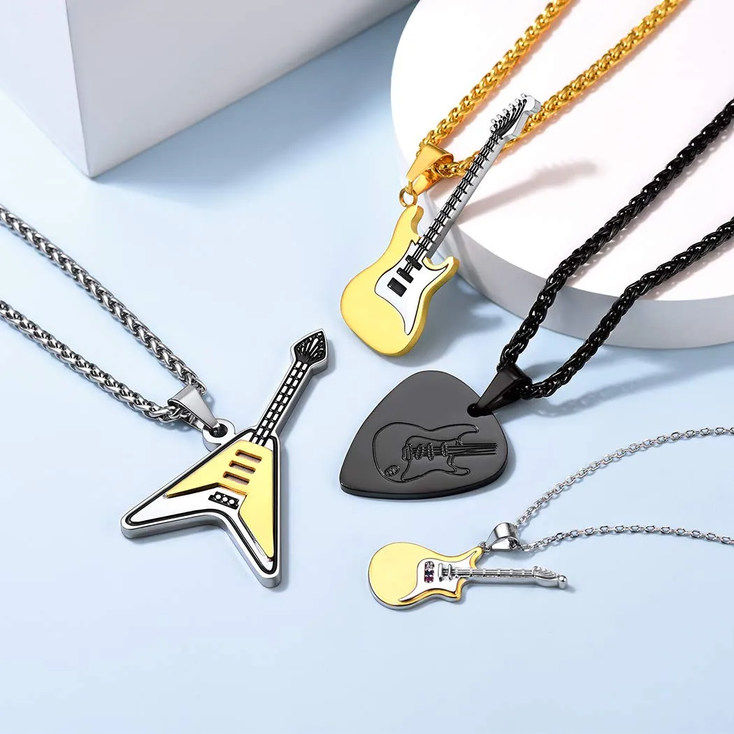 Suplight Collana Acciaio Uomo Donna Collana Chitarra Plettro Acciaio Con Confezione Regalo - immagine 4
