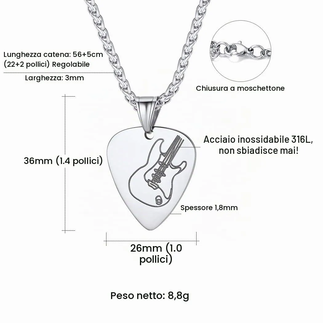 Suplight Collana Acciaio Uomo Donna Collana Chitarra Plettro Acciaio Con Confezione Regalo - immagine 6