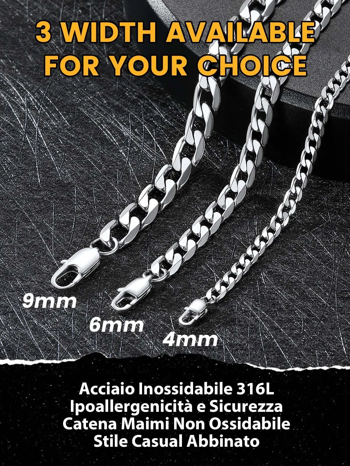 GOLDCHIC JEWELRY Collana Acciaio Uomo a Catena Cubana, Collana Catena Maglia Cubana Hip Hop Collana Uomo Acciaio Inossidabile 316L Collana Ragazzo Punk Con Confezione Regalo - immagine 7
