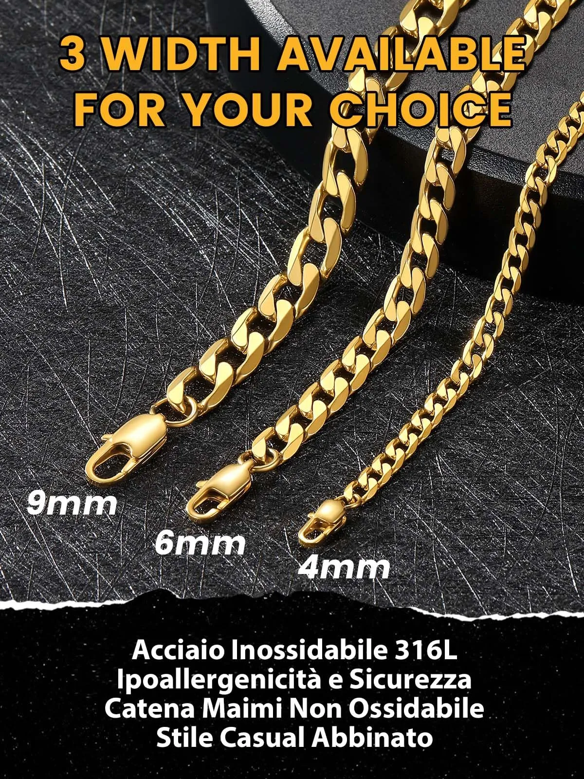 GoldChic Jewelry Collana Hip Hop In Oro Per Donna e Uomo, Collana Corta Con Catena Spessa Da 9 MM - immagine 4