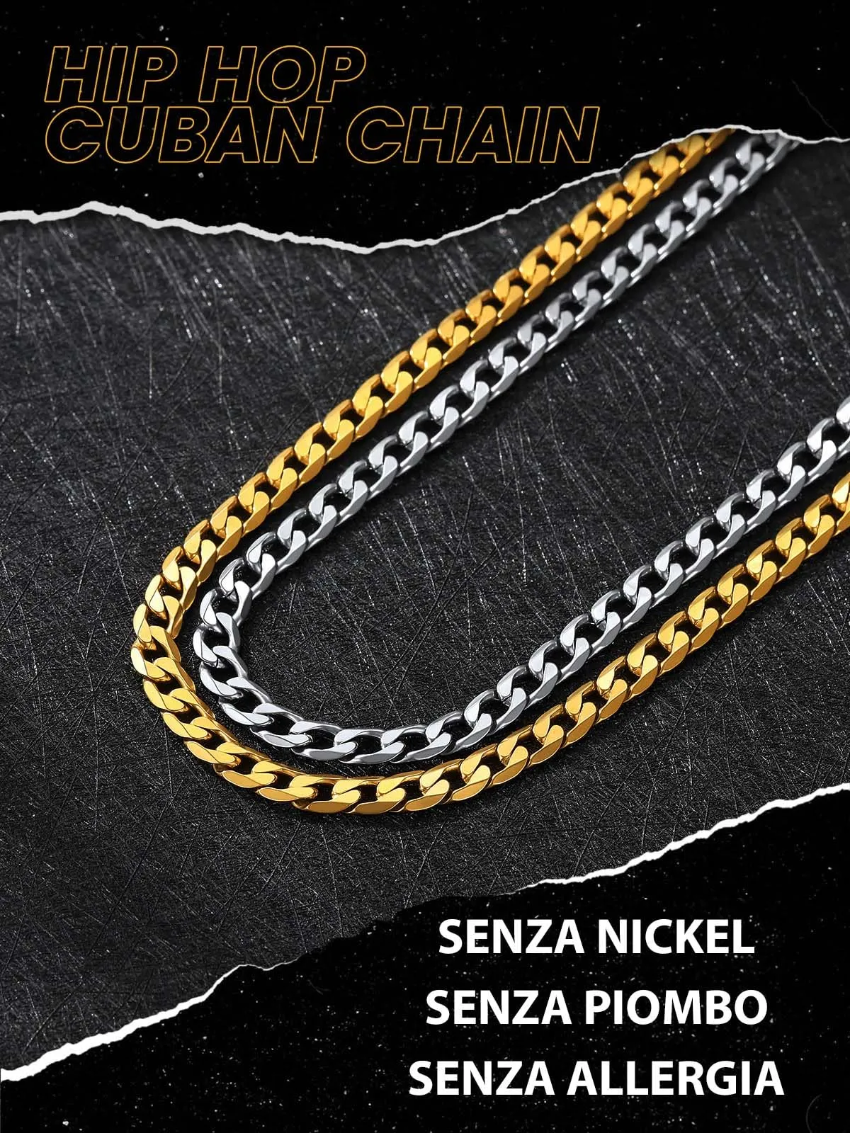 GoldChic JEWELRY Collana Acciaio Uomo a Catena Cubana da 6 mm, Collana Catena Maglia Cubana Hip Hop in Acciaio Inossidabile 316L Girocollo Uomo Acciaio 46CM Collana Ragazzo Regalo per Ragazzo - immagine 8