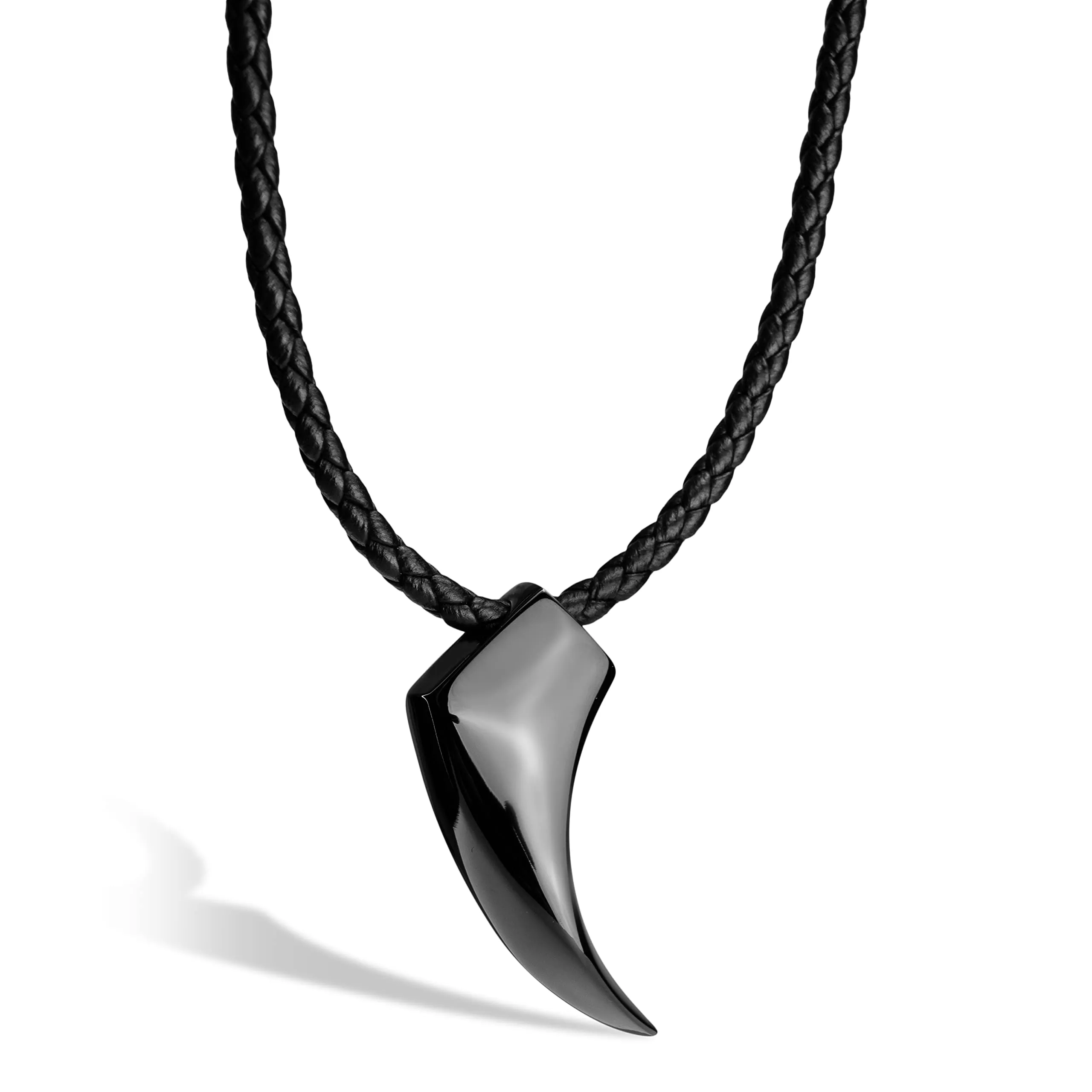 SERASAR Collana Uomo Pelle Dente di Lupo Nero Tribale Regalo Figlio 60cm - immagine 1