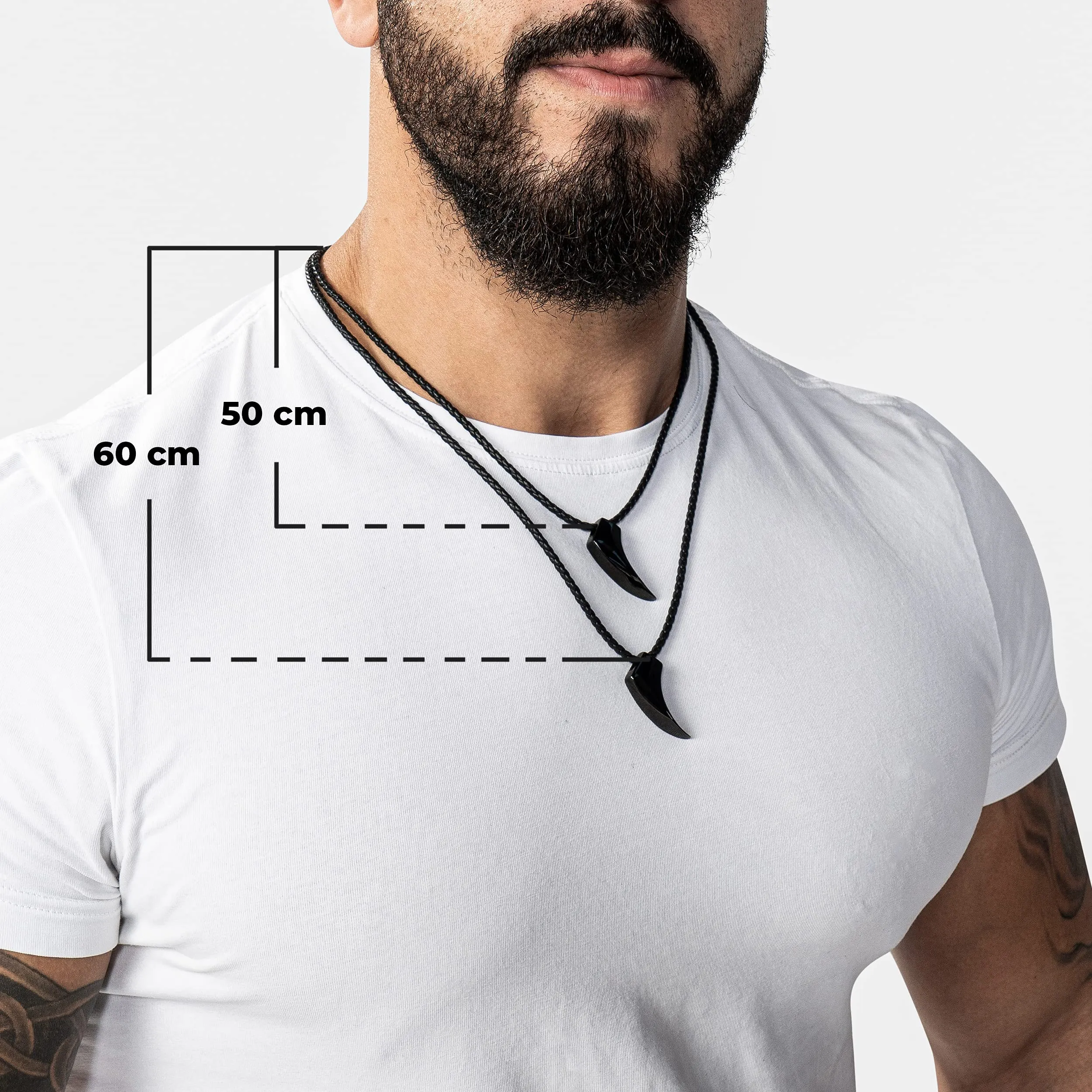 SERASAR Collana Uomo Pelle Dente di Lupo Nero Tribale Regalo Figlio 60cm - immagine 4