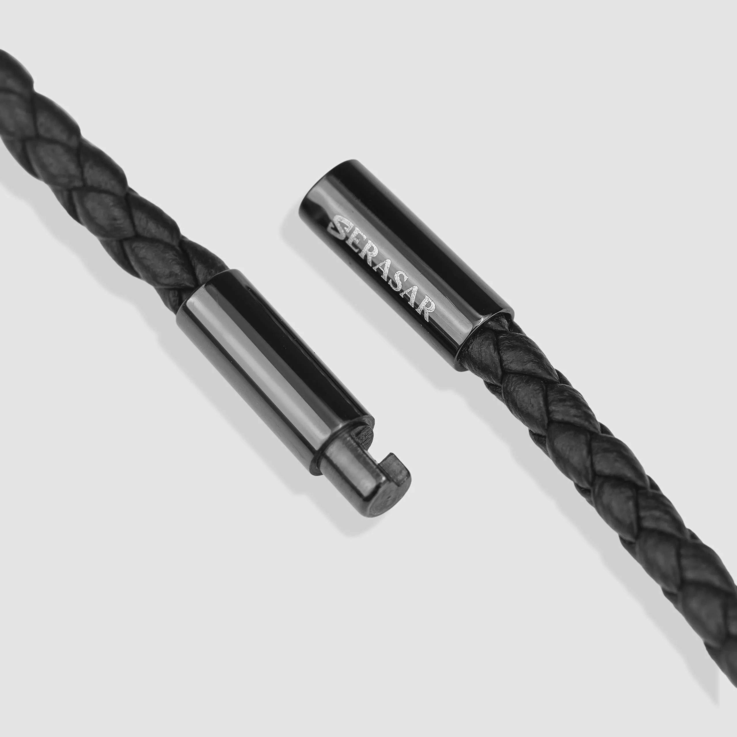 SERASAR Collana Uomo Pelle Dente di Lupo Nero Tribale Regalo Figlio 60cm - immagine 5