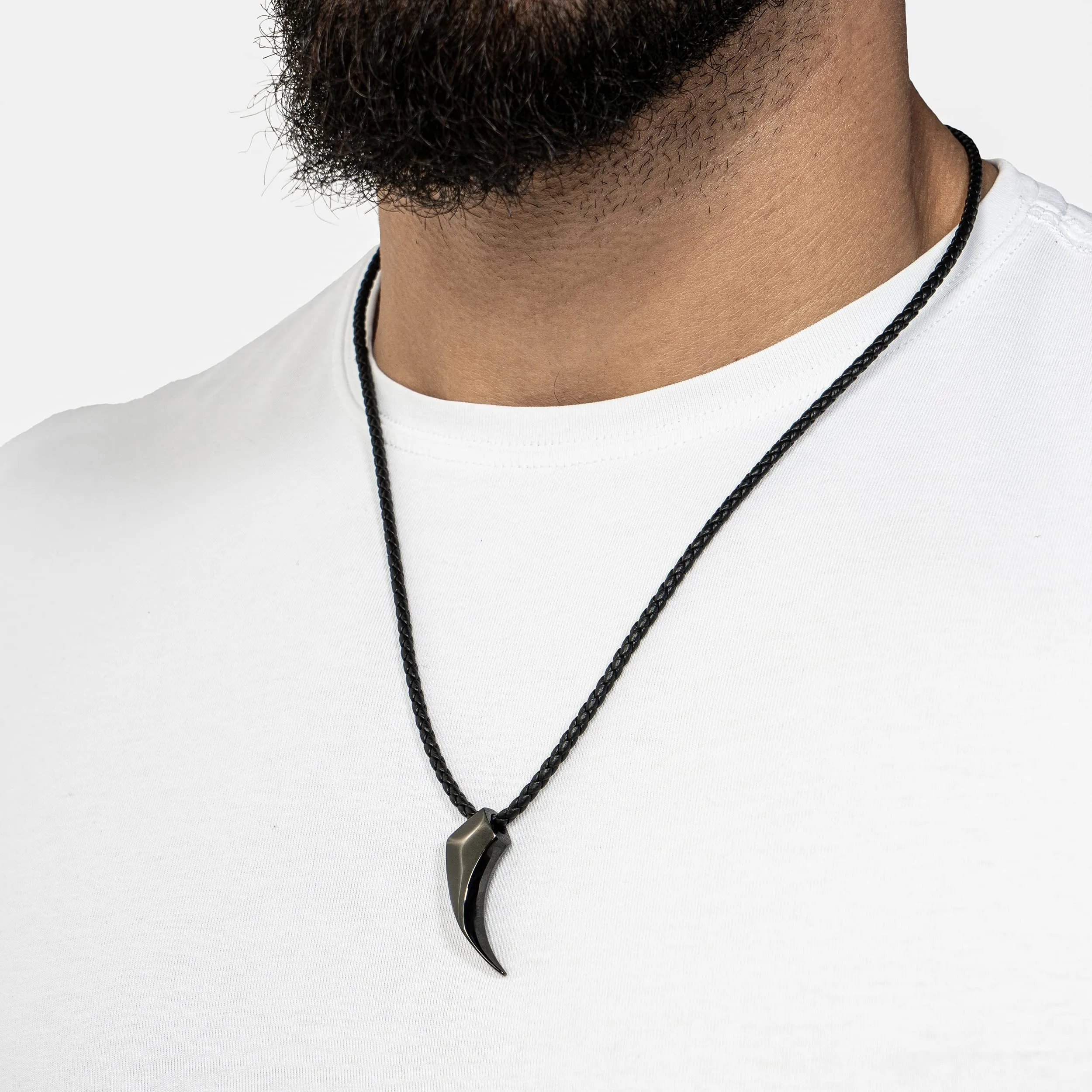 SERASAR Collana Uomo Pelle Dente di Lupo Nero Viking Festa del Papà 50cm - immagine 3