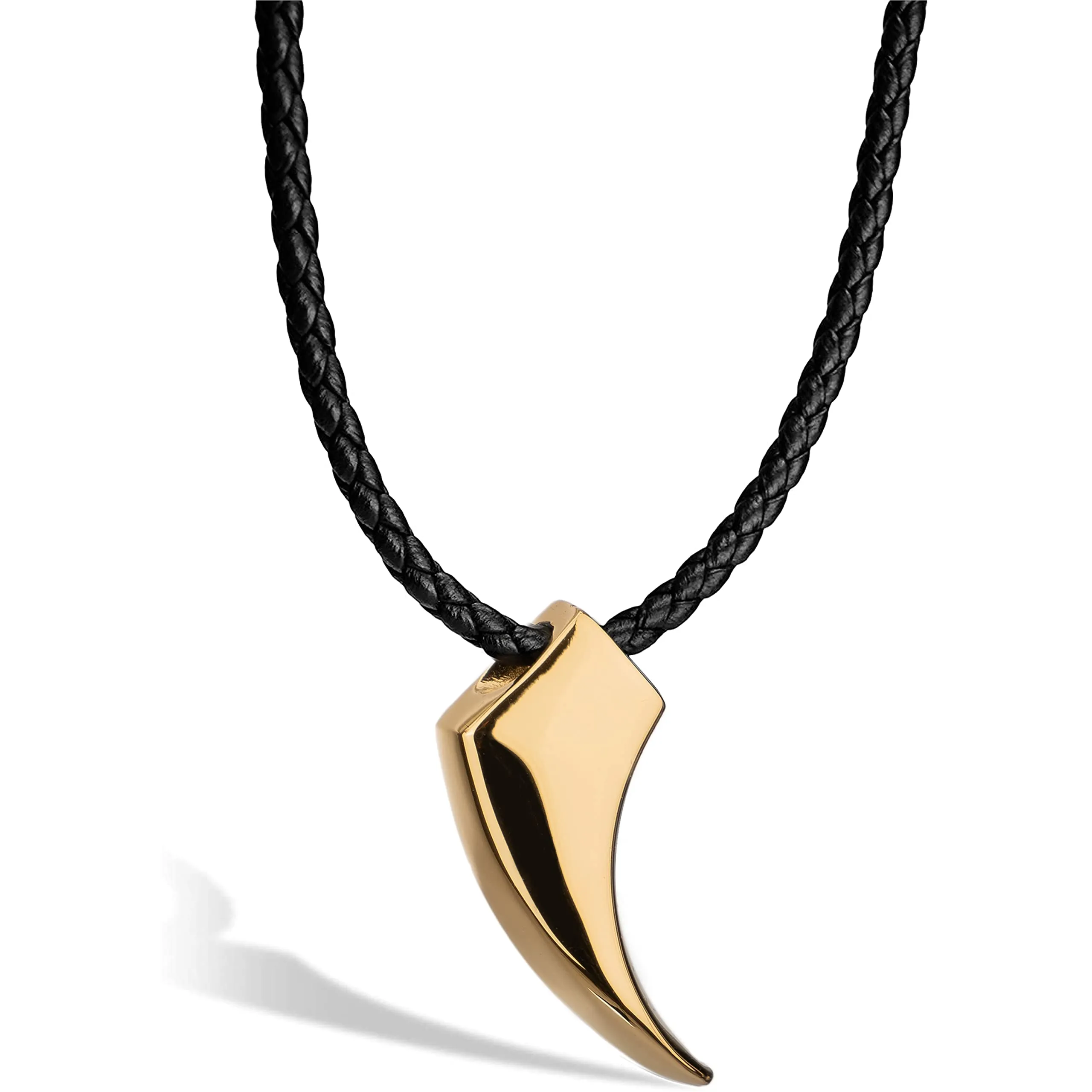 SERASAR Collana Uomo Pelle Dente di Lupo Oro Talismano Acciaio 316L 50cm - immagine 1