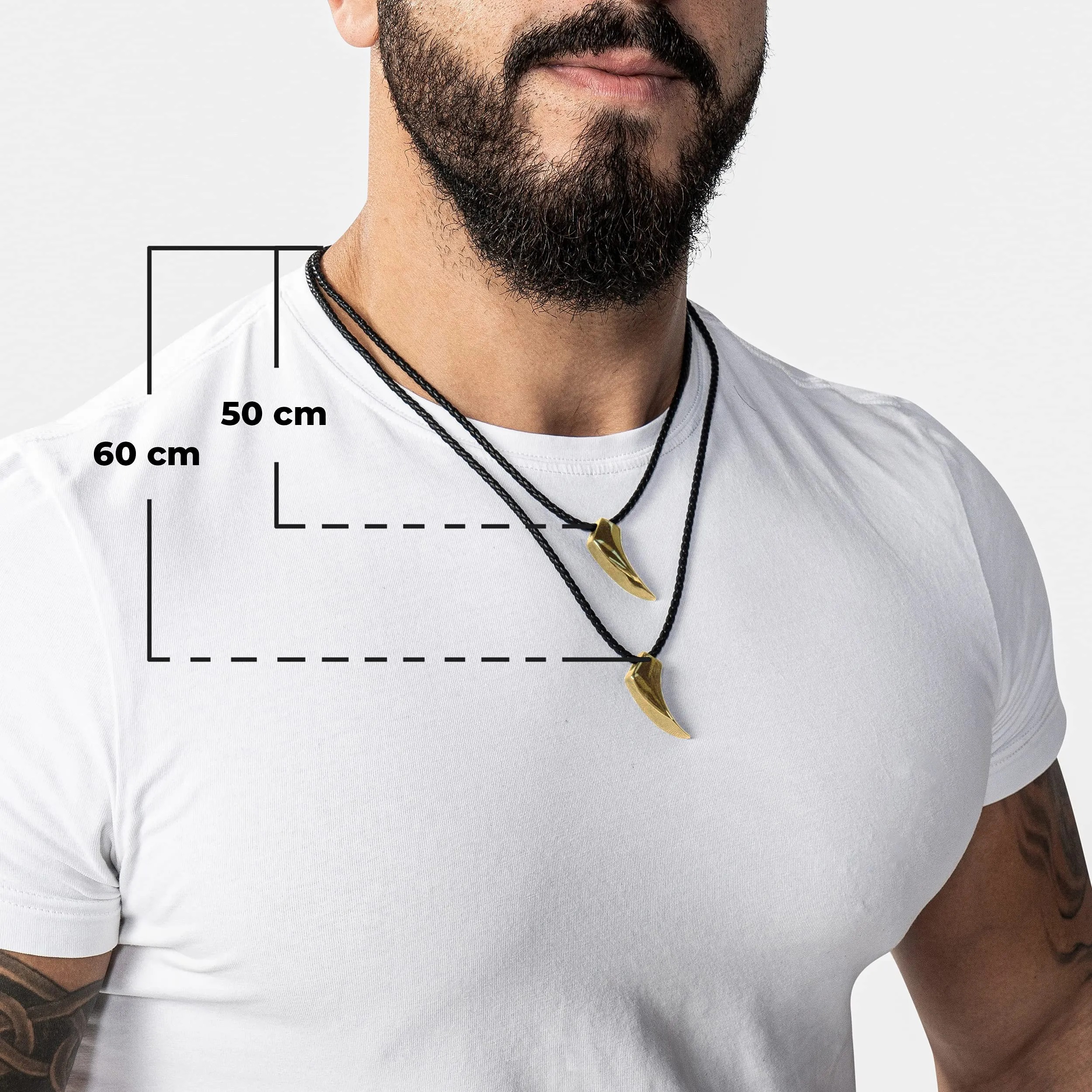 SERASAR Collana Uomo Pelle Dente di Lupo Oro Talismano Acciaio 316L 50cm - immagine 4