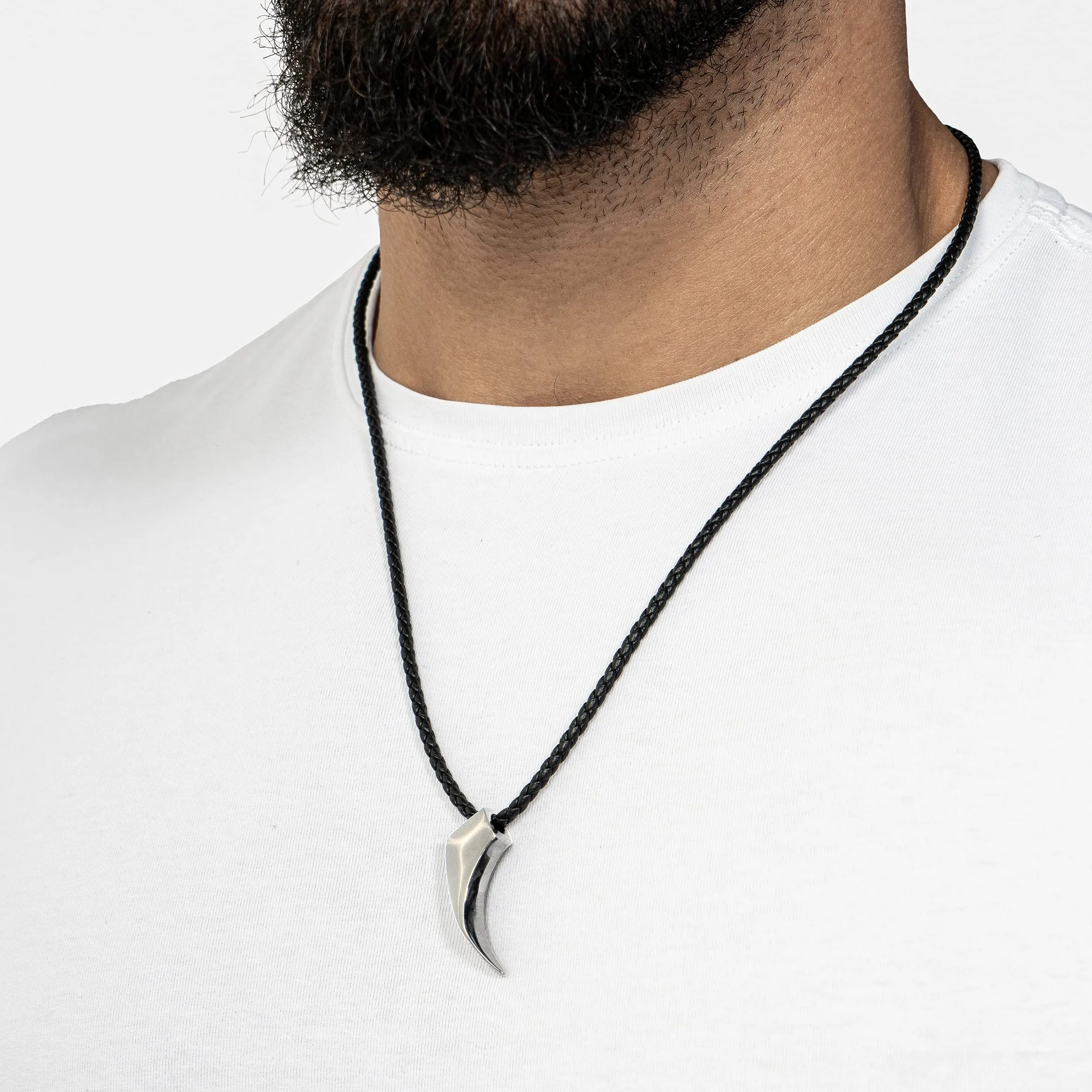 SERASAR Collana Uomo Cuoio Dente di Lupo Argento Premio Regalo Marito 60cm - immagine 3