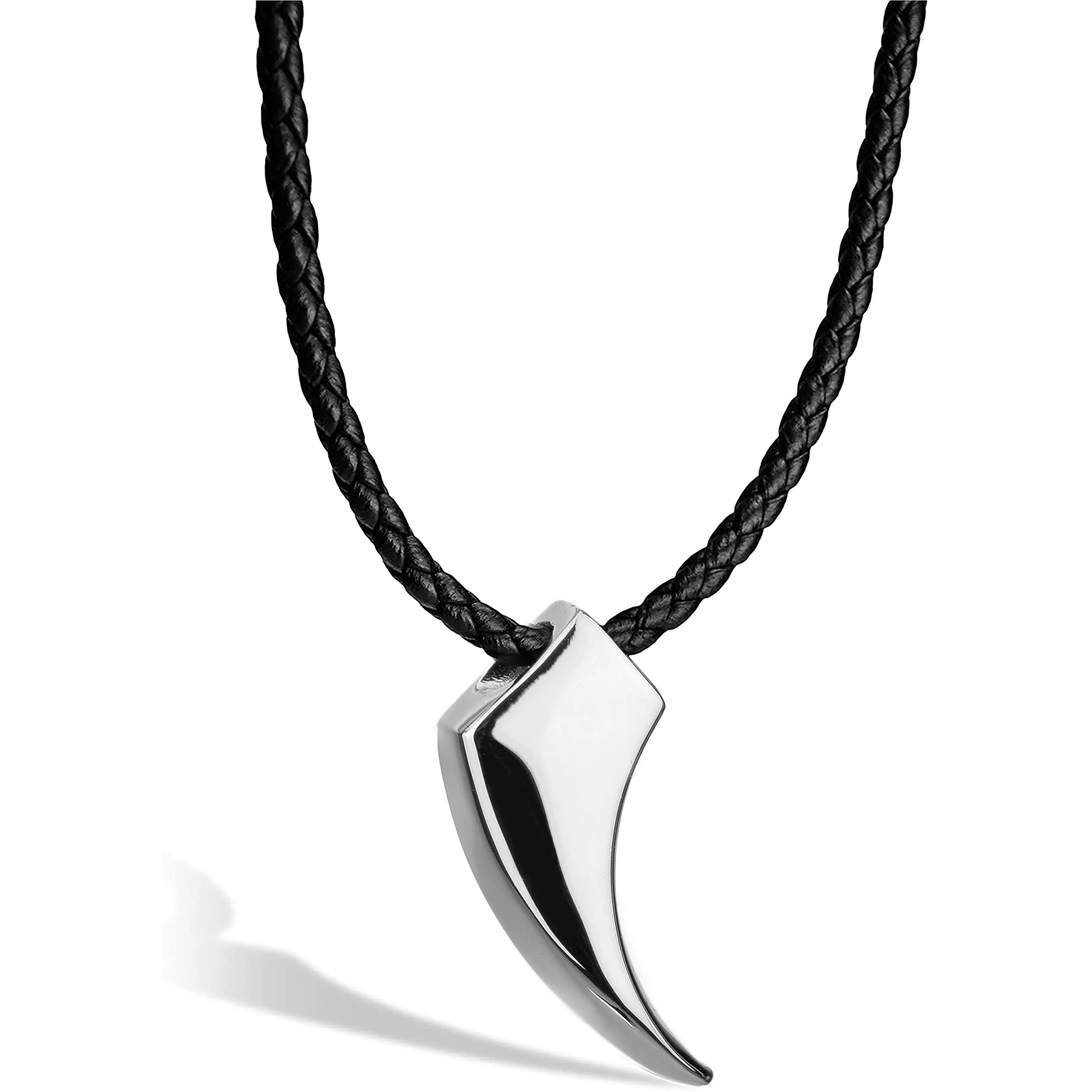 SERASAR Collana Uomo Pelle Dente di Lupo Argento Acciaio 316L Elegante 50cm - immagine 1