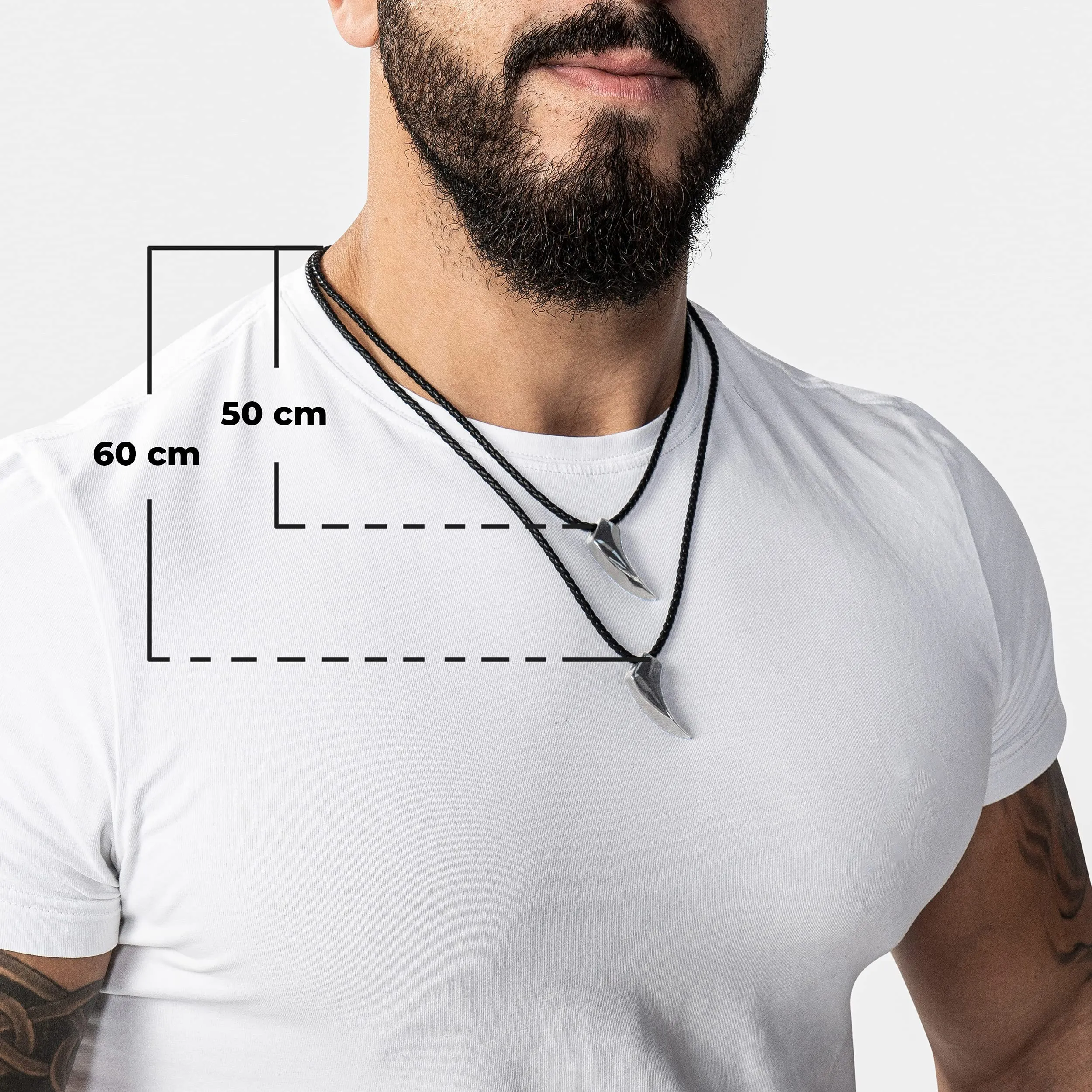SERASAR Collana Uomo Pelle Dente di Lupo Argento Acciaio 316L Elegante 50cm - immagine 4