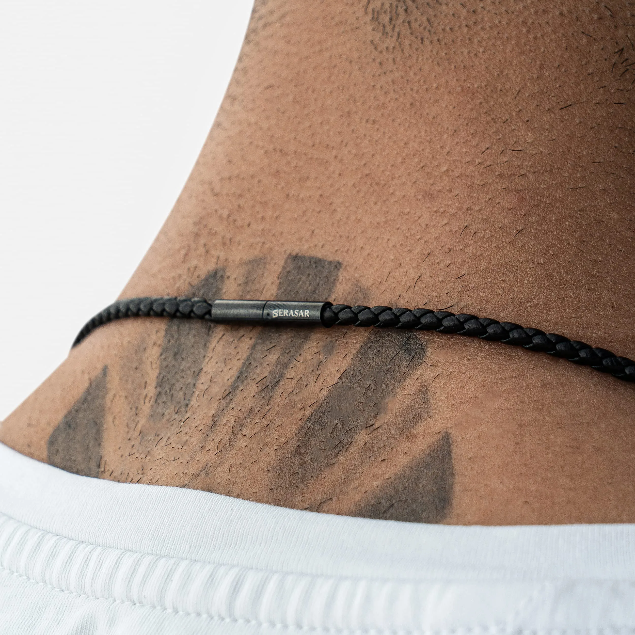 SERASAR Collana Uomo Cuoio Punta di Freccia Nero Acciaio Viking Figlio 50cm - immagine 8