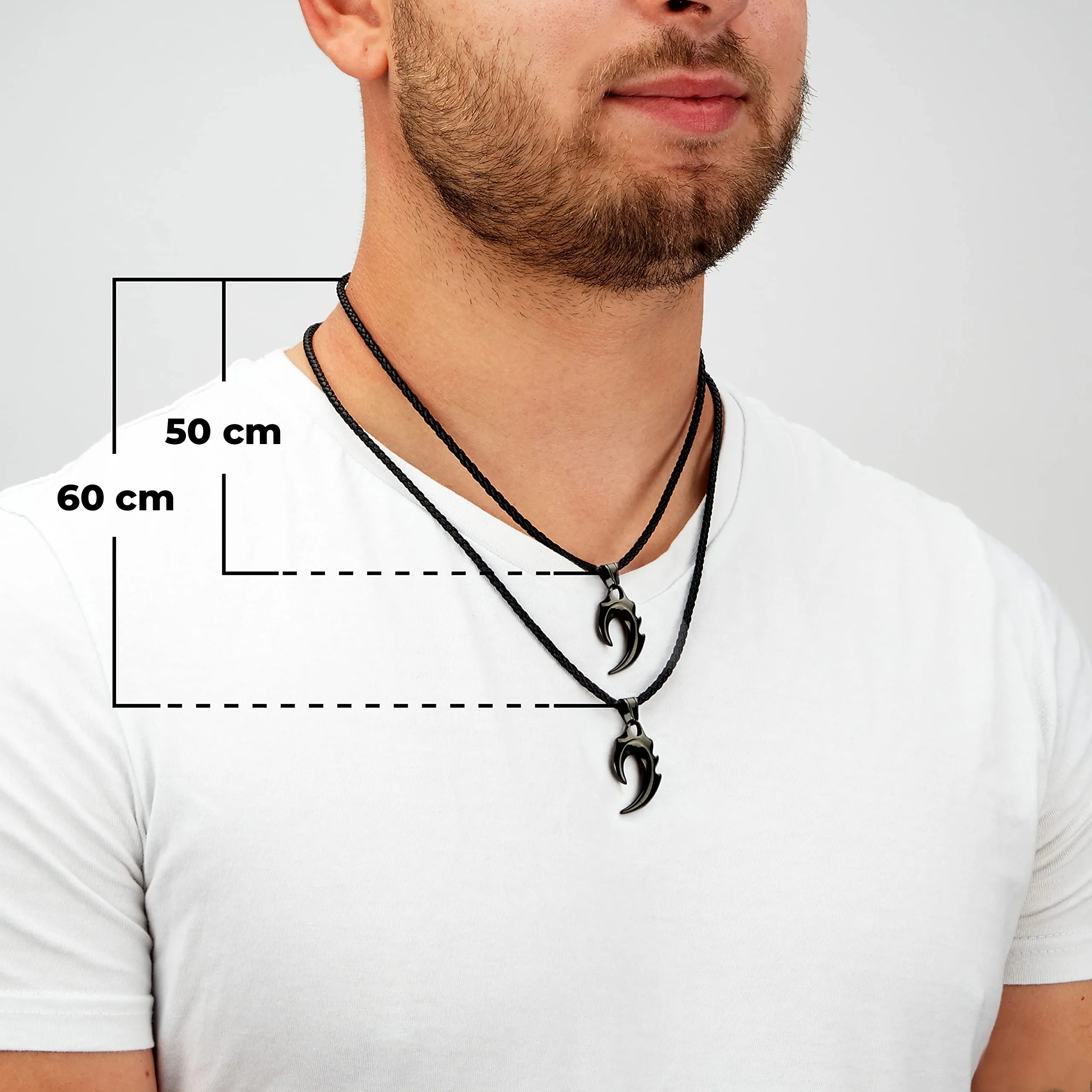 SERASAR Collana Uomo Cuoio Fiamma Nero Acciaio Viking Ciondolo Figlio 50cm - immagine 4