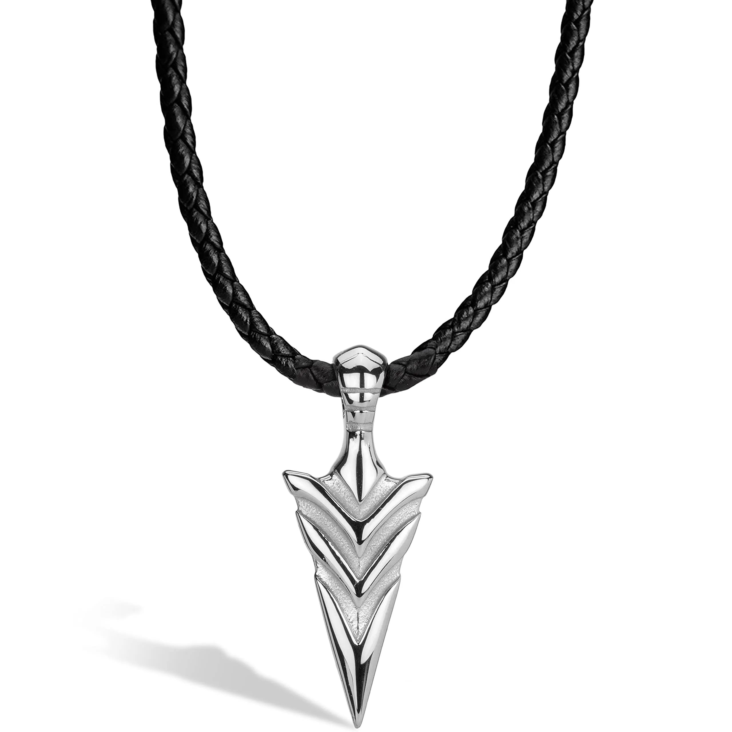 SERASAR Collana Uomo Cuoio Freccia Argento Stile Nordico Regalo Marito 60cm - immagine 1