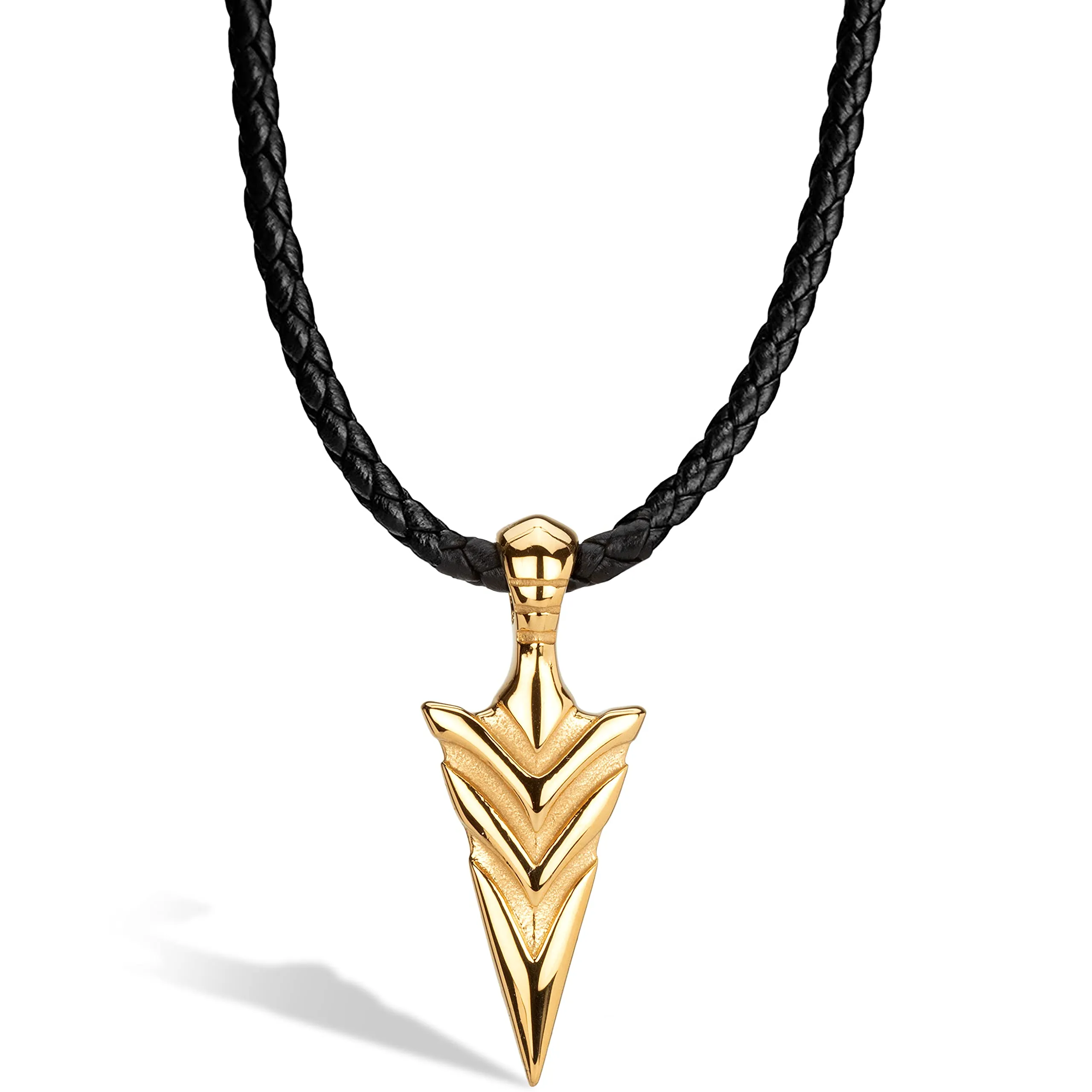 SERASAR Collana Uomo Pelle Freccia Oro Cordino Talismano Elegante 50cm - immagine 1