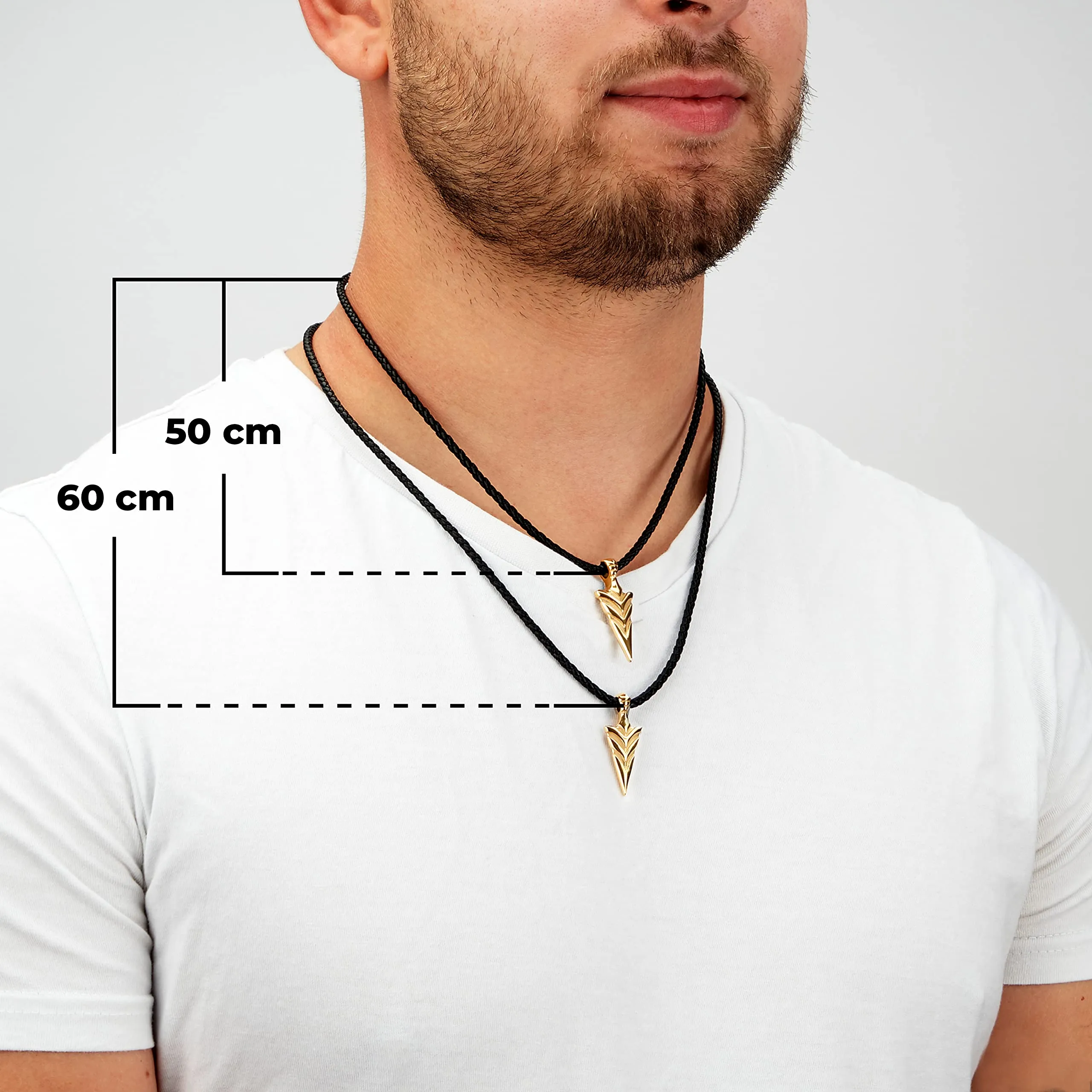 SERASAR Collana Uomo Pelle Freccia Oro Catena Cuoio Compleanno Dorata 60cm - immagine 4