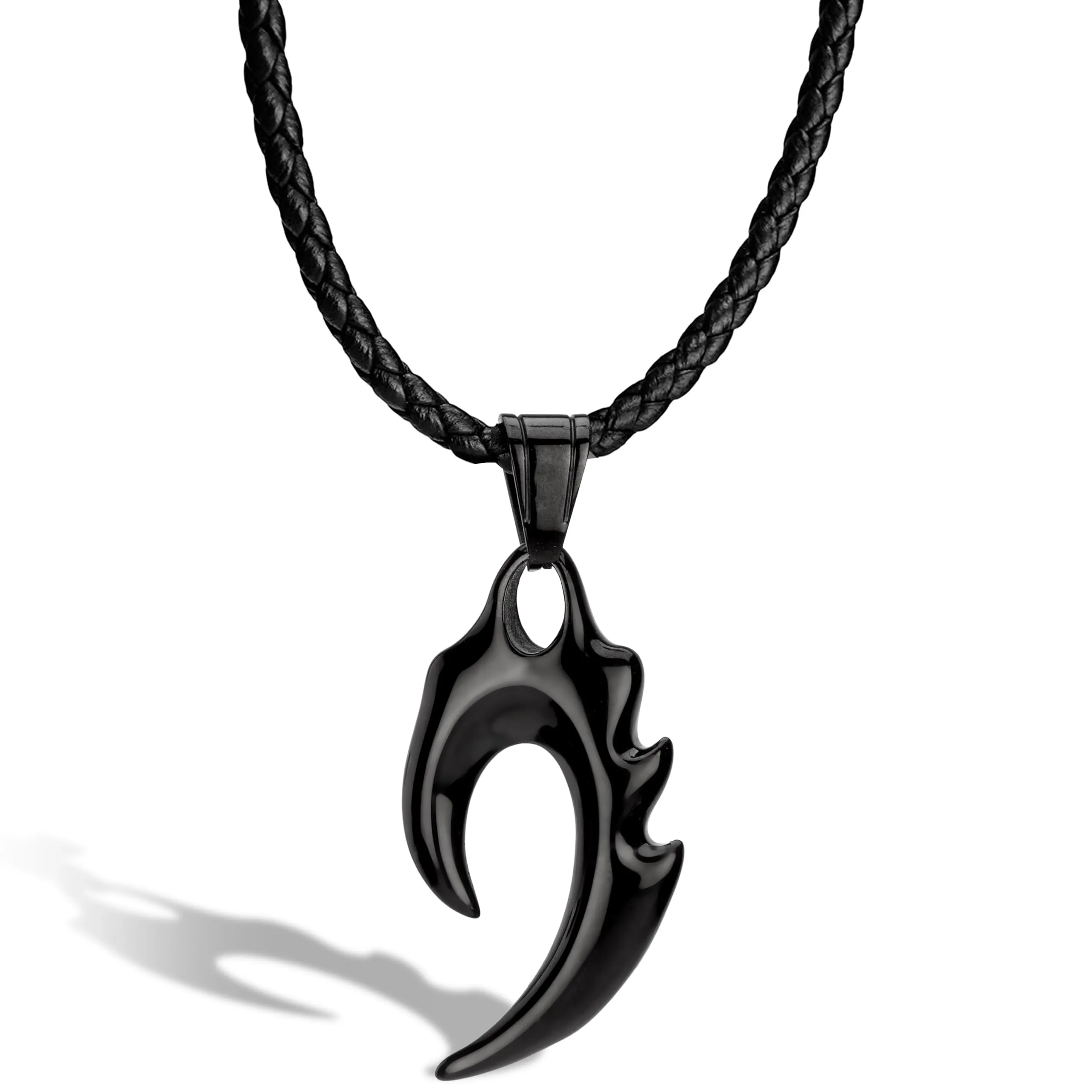 SERASAR Collana Uomo Pelle Fiamma Nero Tribale Regalo Anniversario 60cm - immagine 1