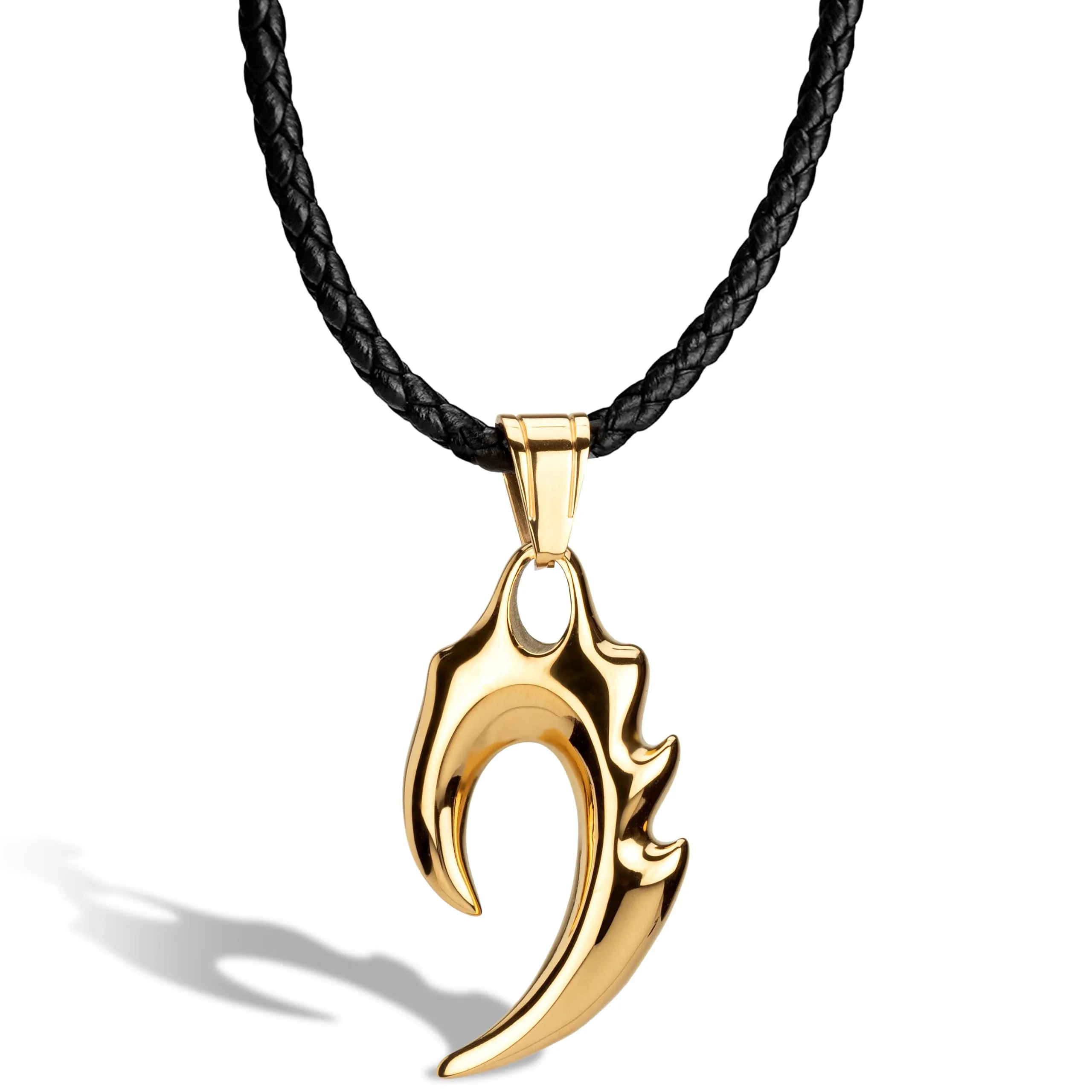 SERASAR Collana Uomo Pelle Fiamma Oro Amuleto Regalo Fidanzato 60cm - immagine 1