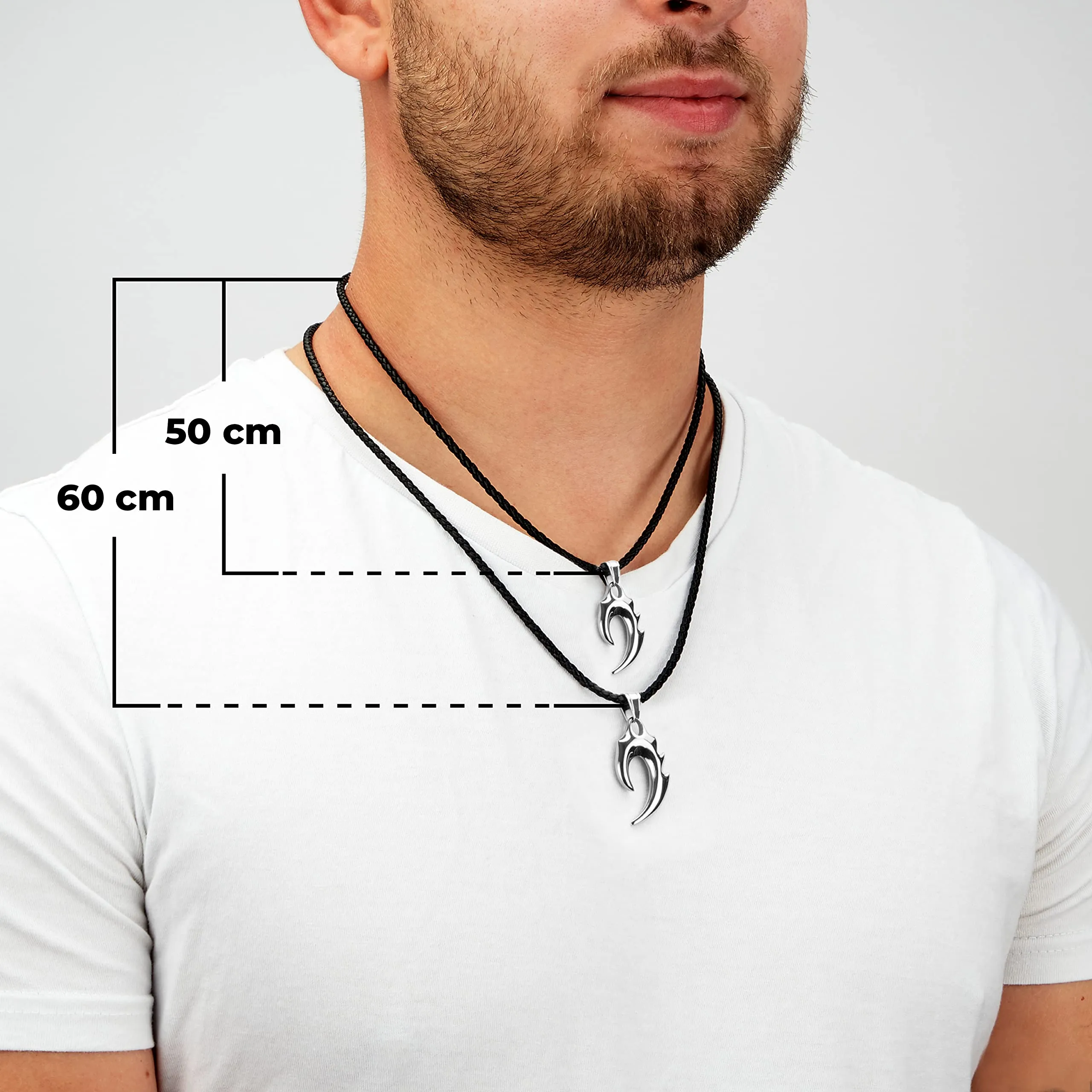 SERASAR Collana Uomo Cuoio Fiamma Argento Acciaio 316L Marito Elegante 50cm - immagine 4