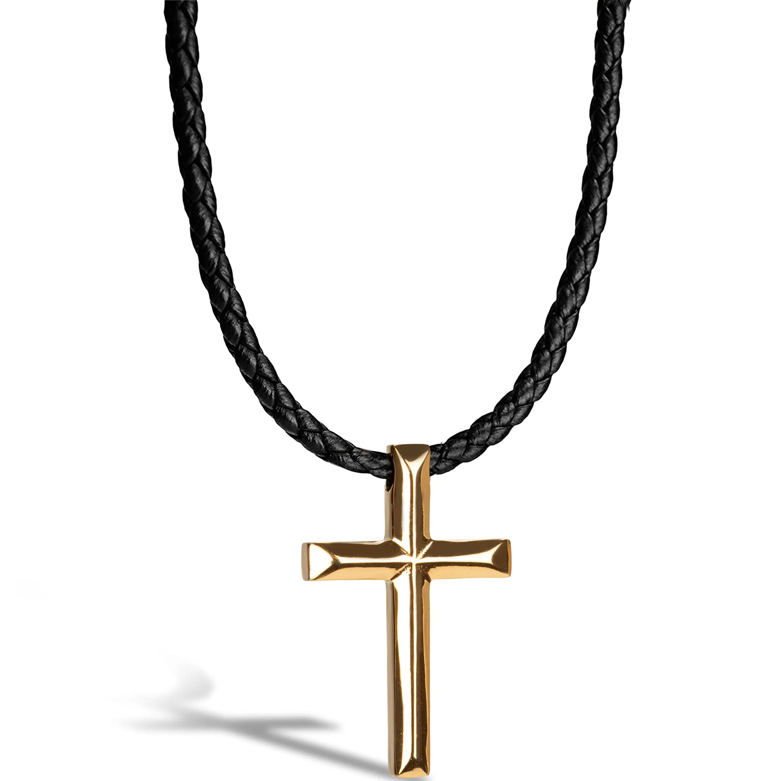 SERASAR Collana Uomo Pelle Croce Oro Cristiana Regalo Marito Elegante 50cm - immagine 1